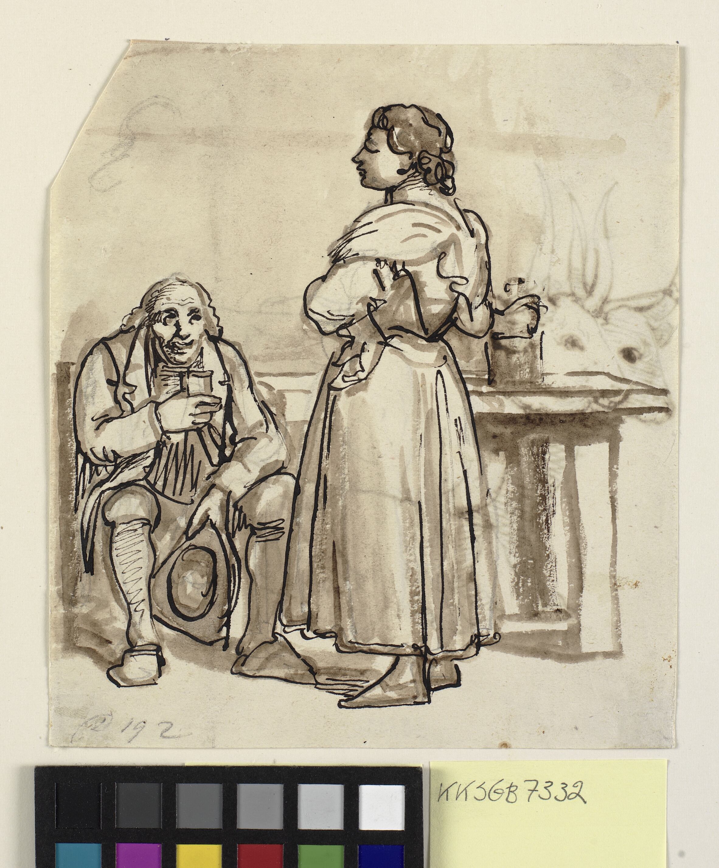 Den tørstige præst, siddende foran stående pige