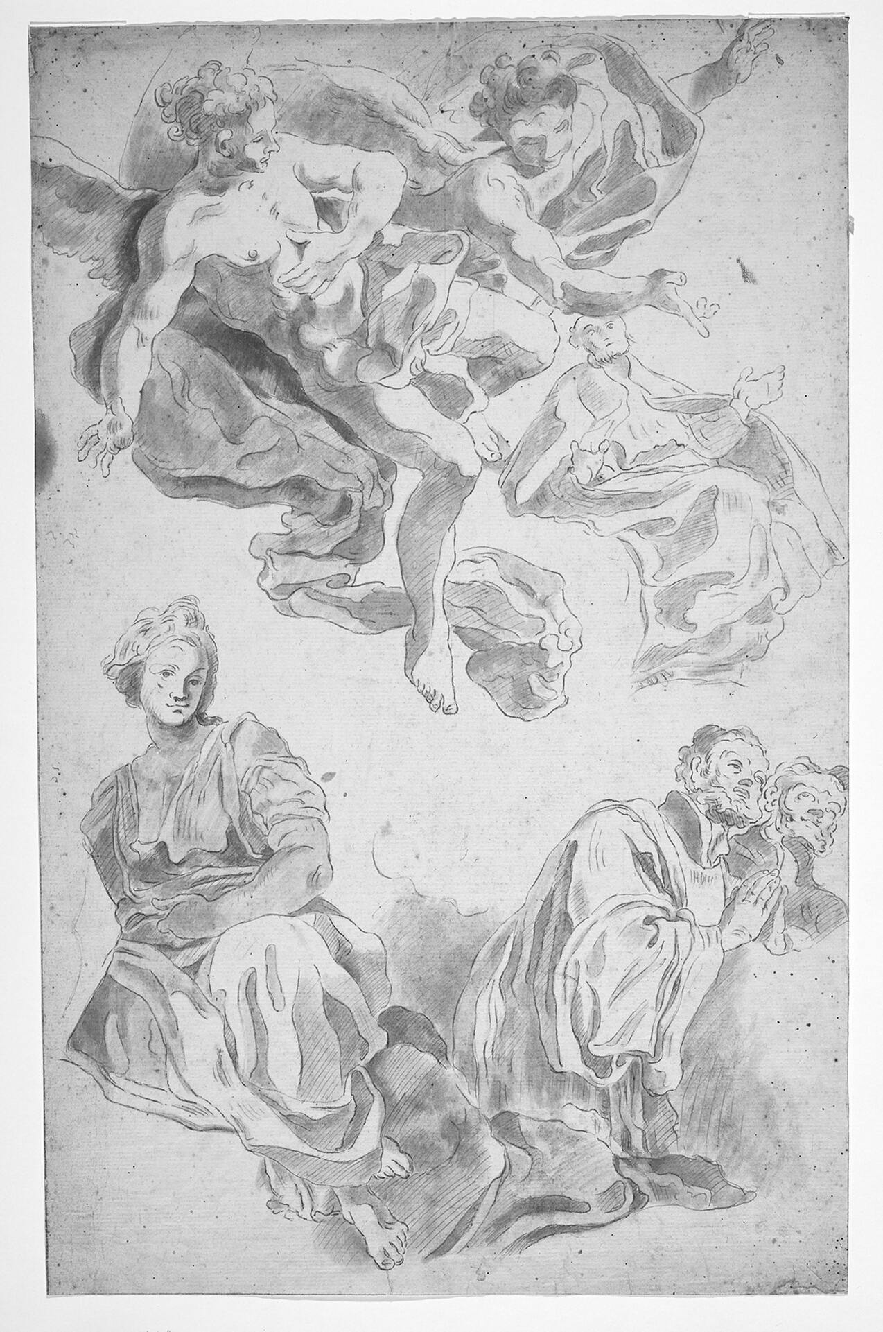 Fire helgener i skyerne og to flyvende engle