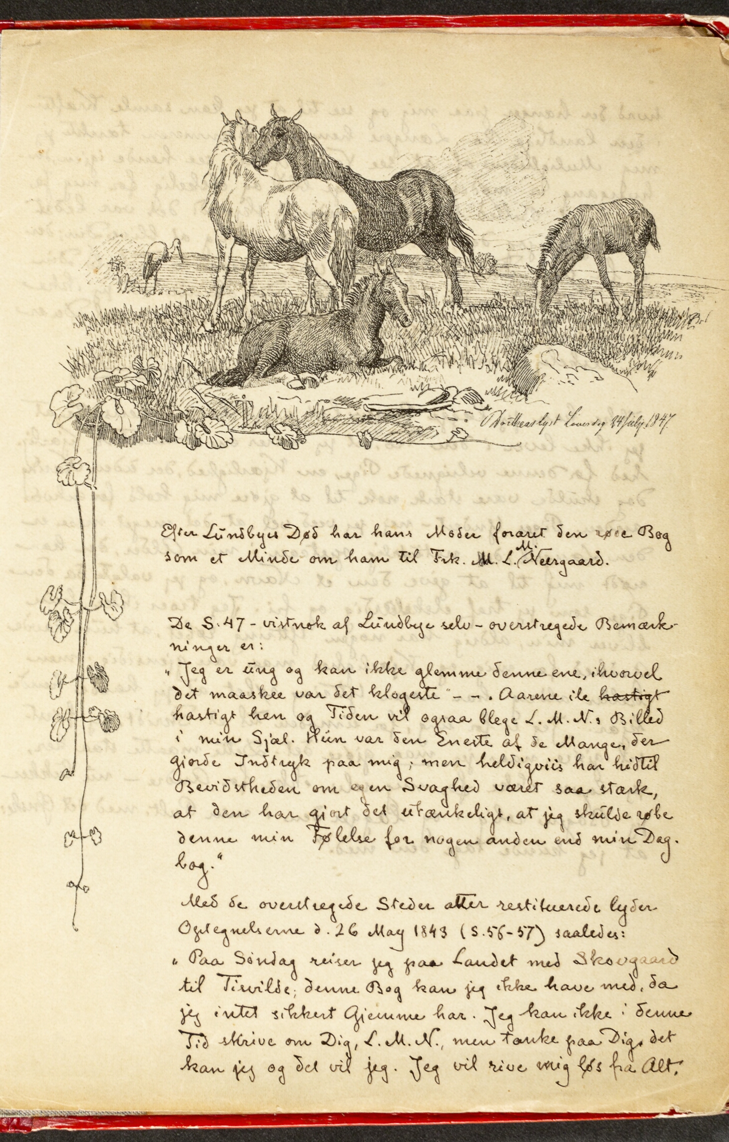 Vignet efter tegning af J. Th. Lundbye samt håndskreven tekst af Karl Madsen. Løsblad