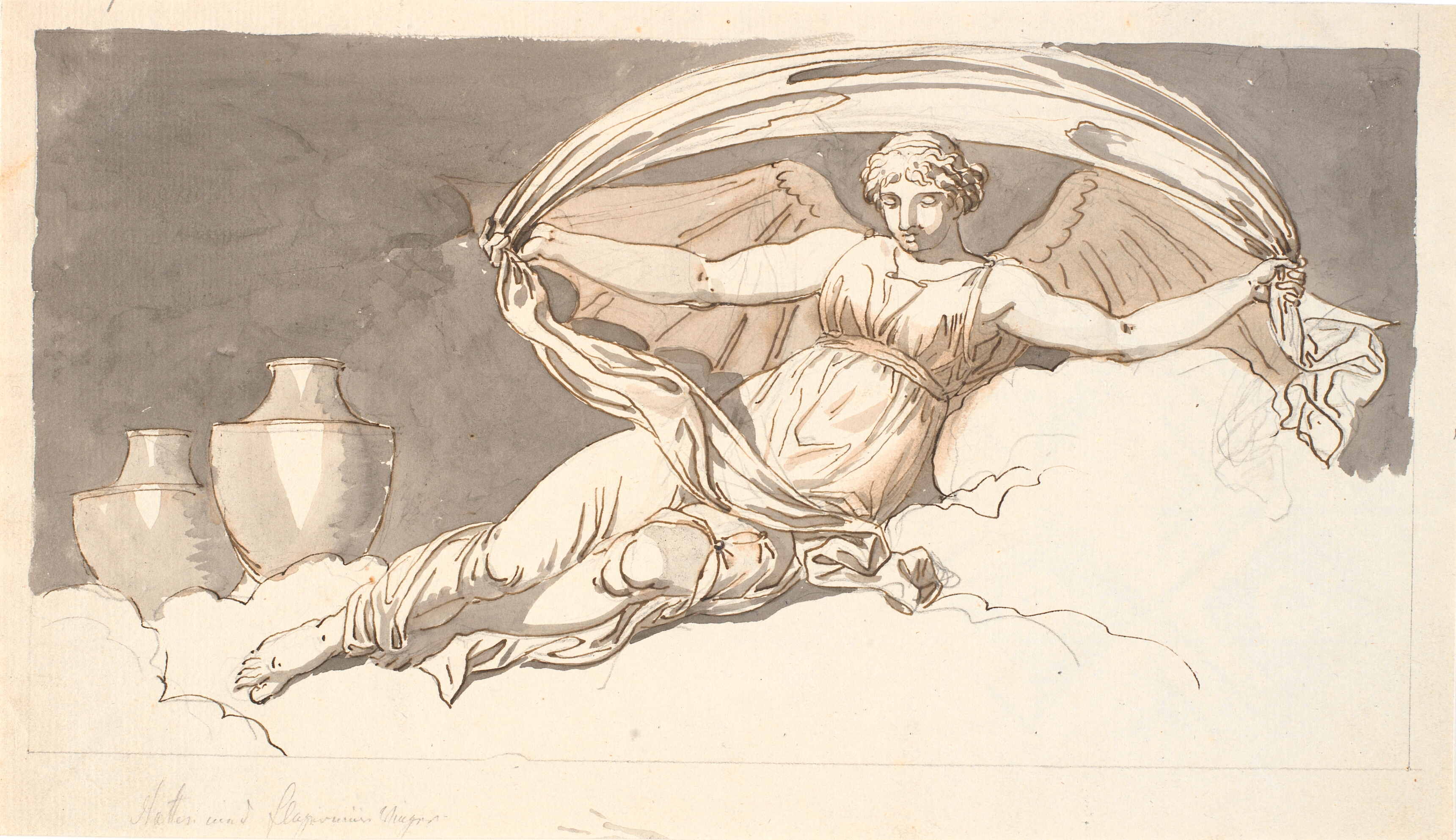 Natten, en hvilende kvinde med flagermusvinger