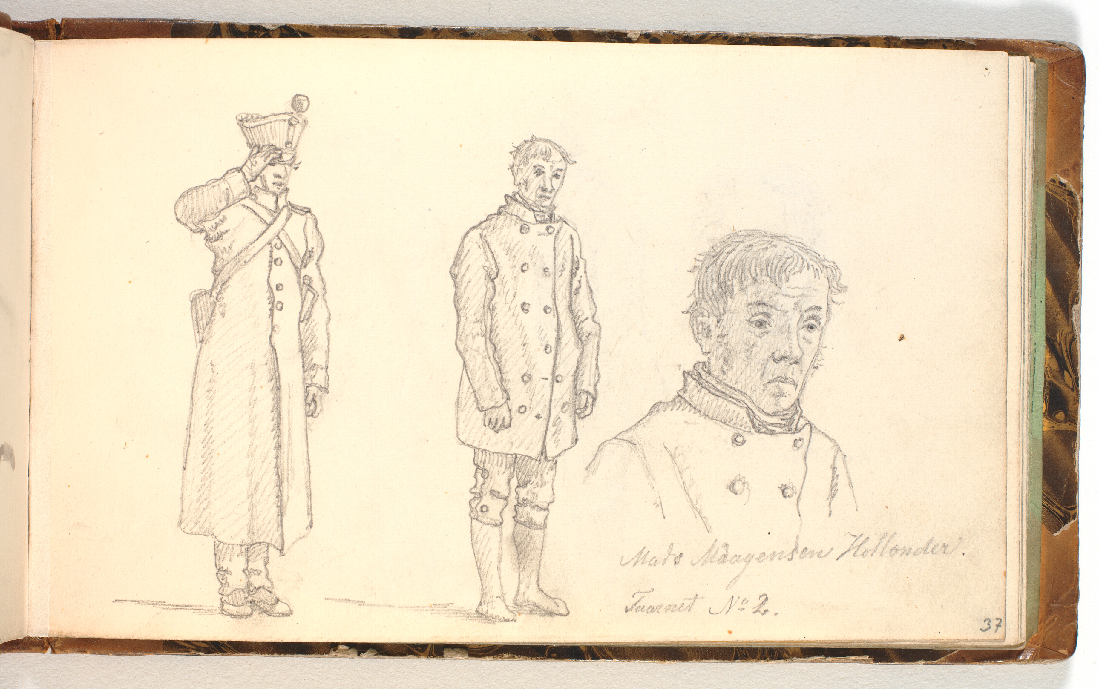 En uniformeret fængselsbetjent og to studier af en fange fra Forbedringshuset