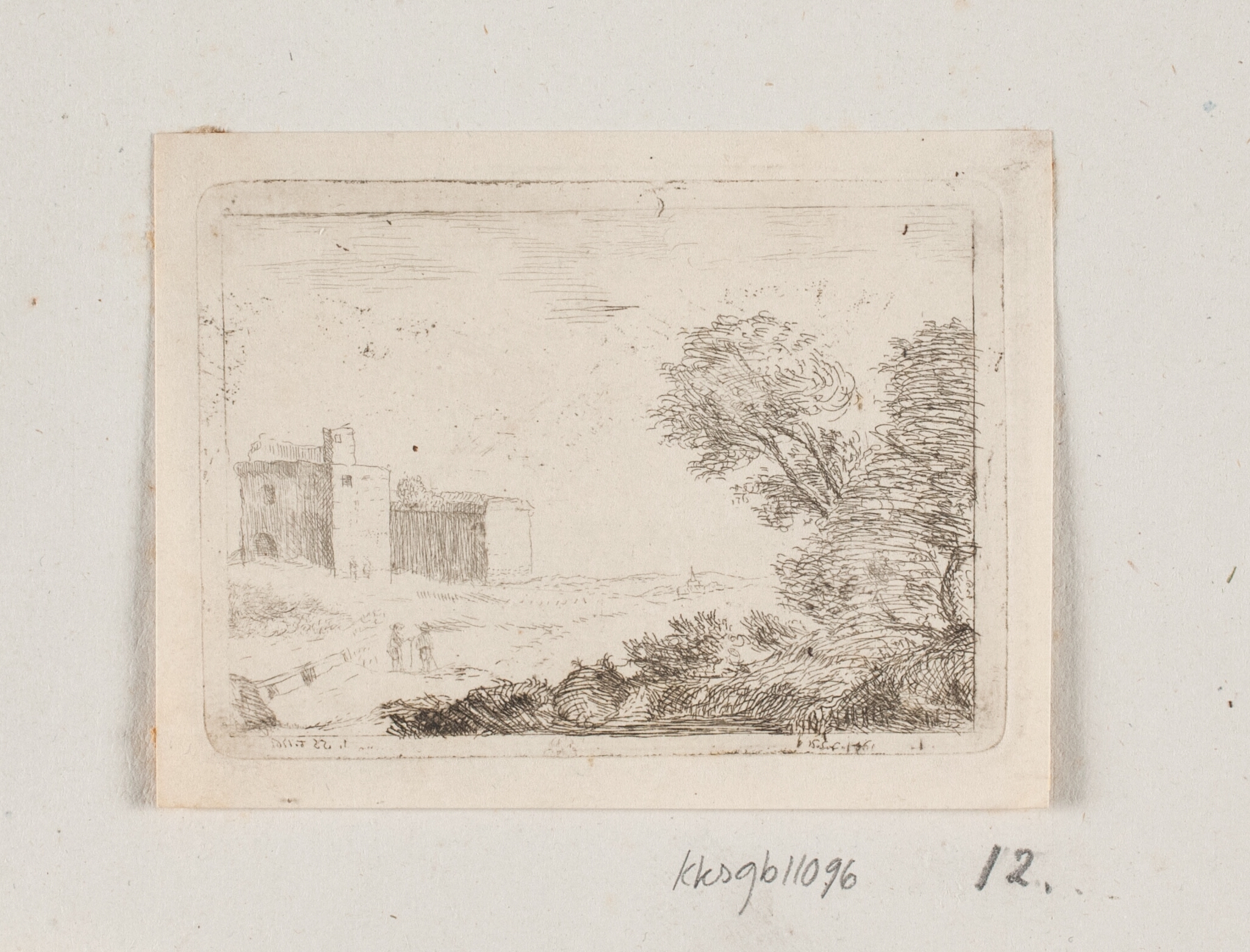 Landskab med bygning