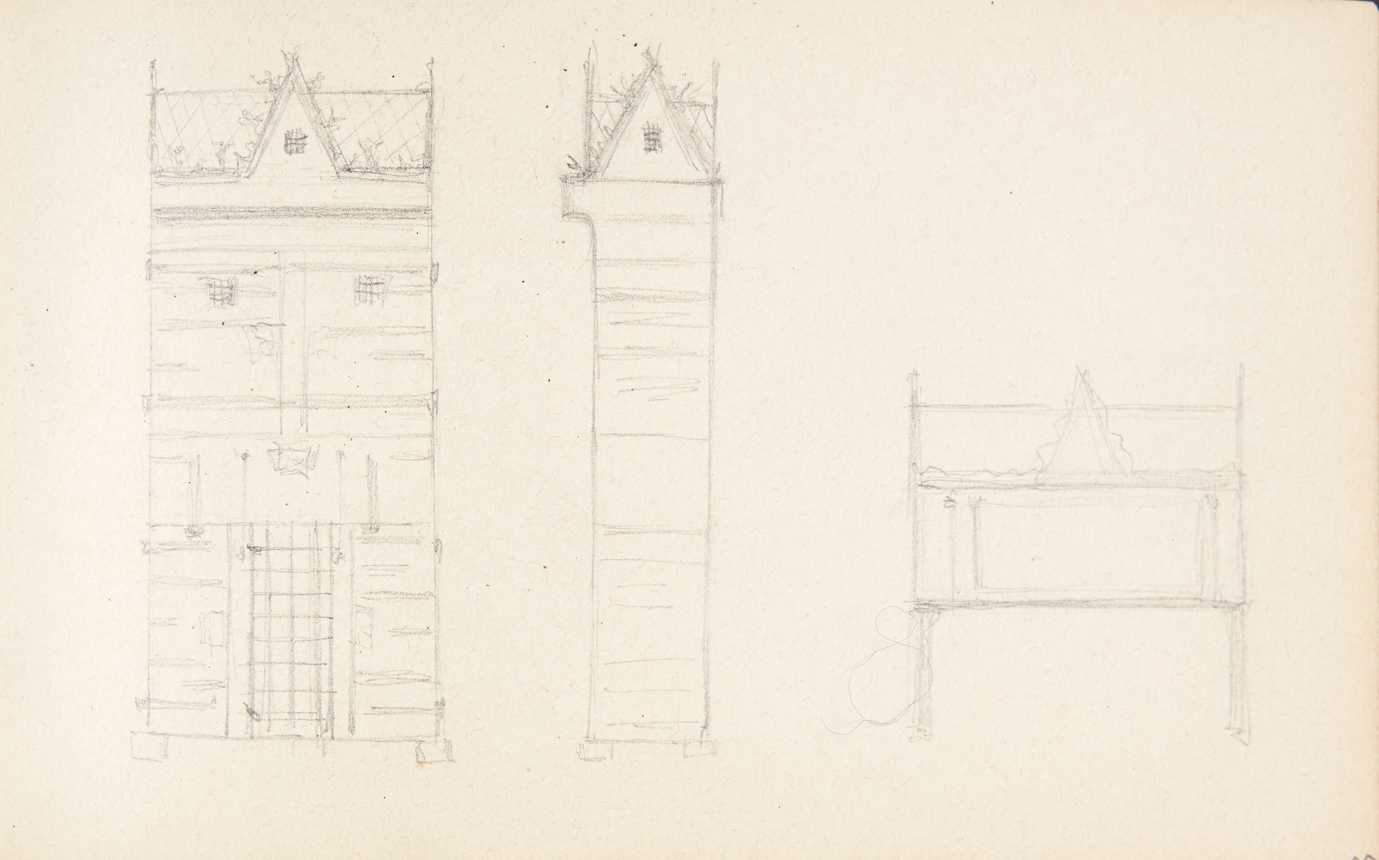 Opstalter af smalt bindingsværkshus eller resalit i flere stokværk