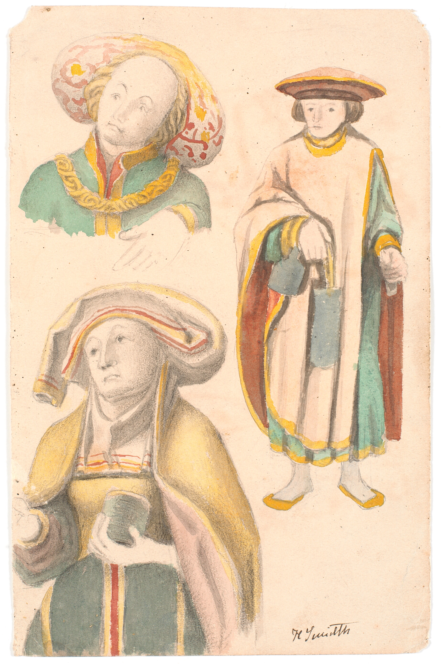 Studie med tre figurer efter altertavlen i Estvad kirke, Ringkøbing amt