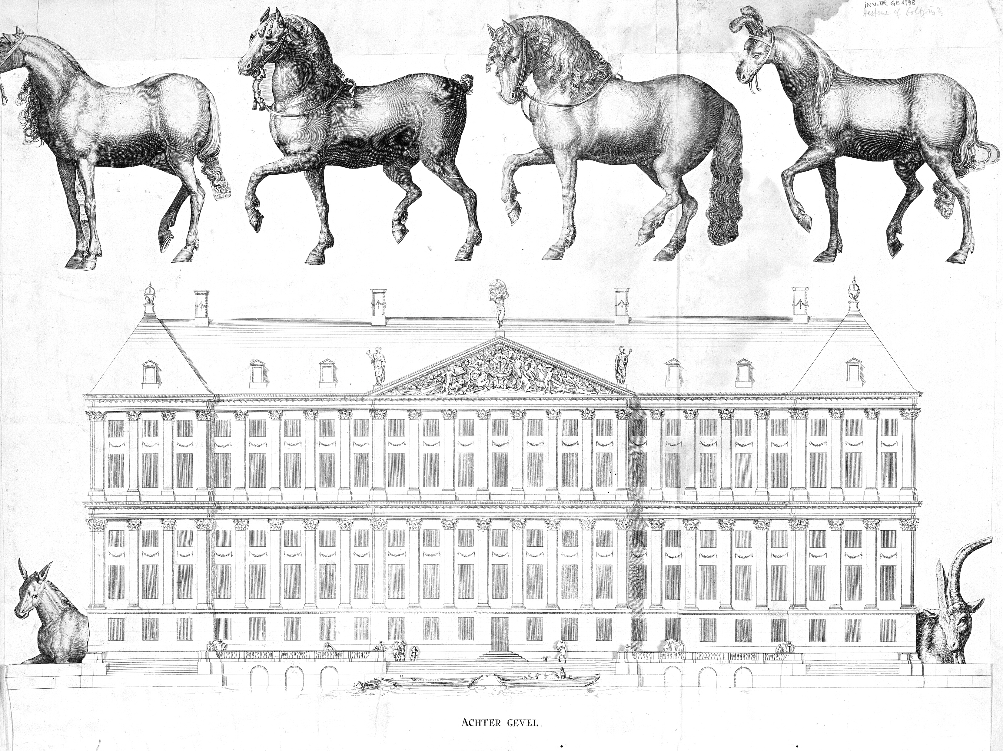 Bagsiden af Amsterdams rådhus; opstalt (Achter gevel)