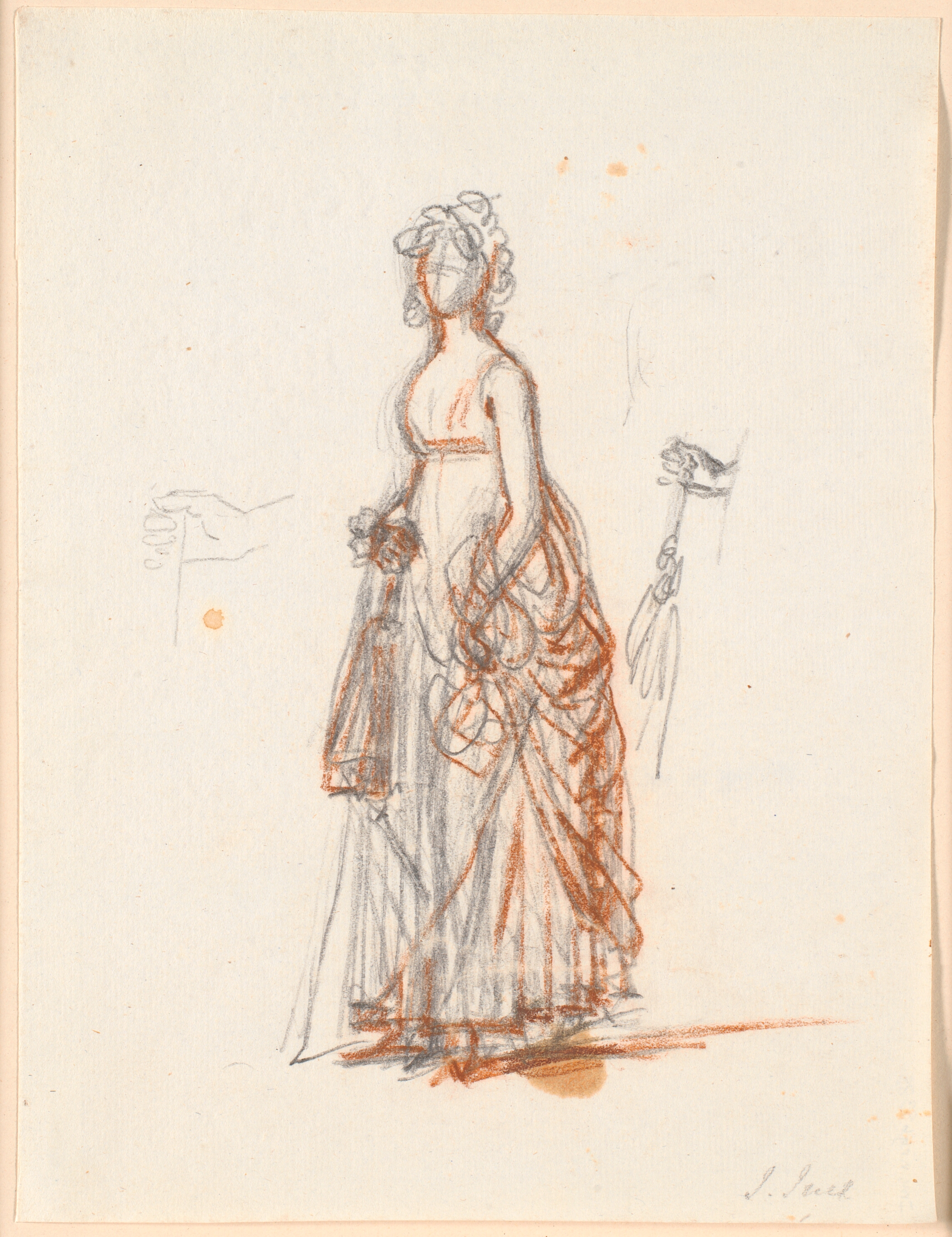 Studie til det Rybergske familiebillede; Fru Rybergs figur og højre hånd med en parasol