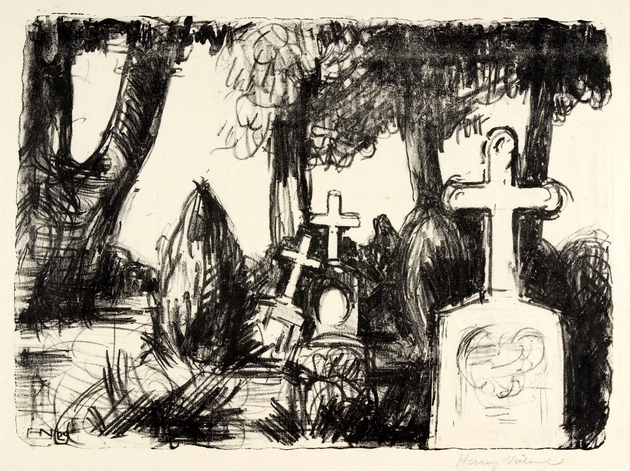 Kirkegård med tre gravstene