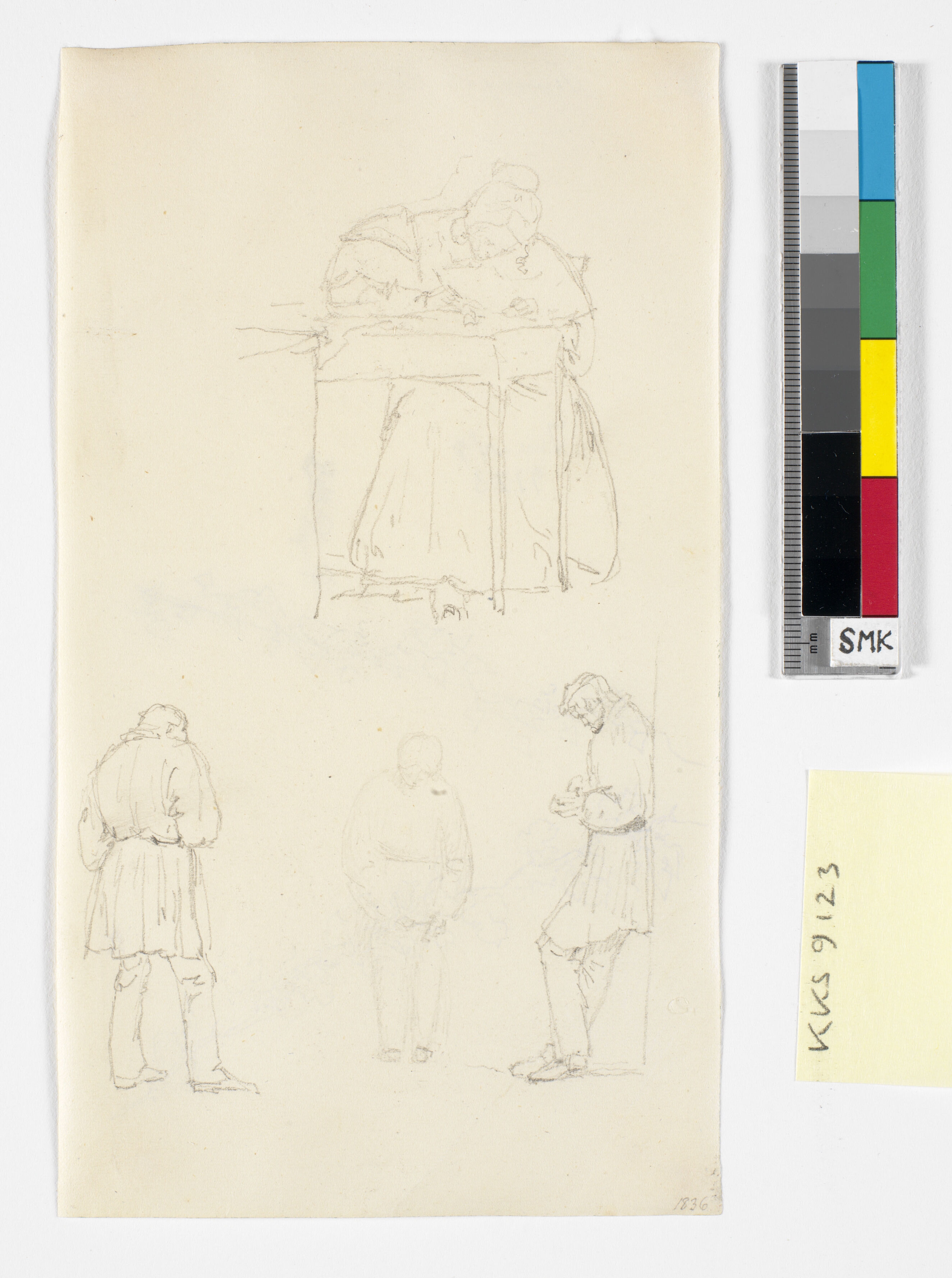 Fire figurstudier, bl.a. en siddende dame der skriver