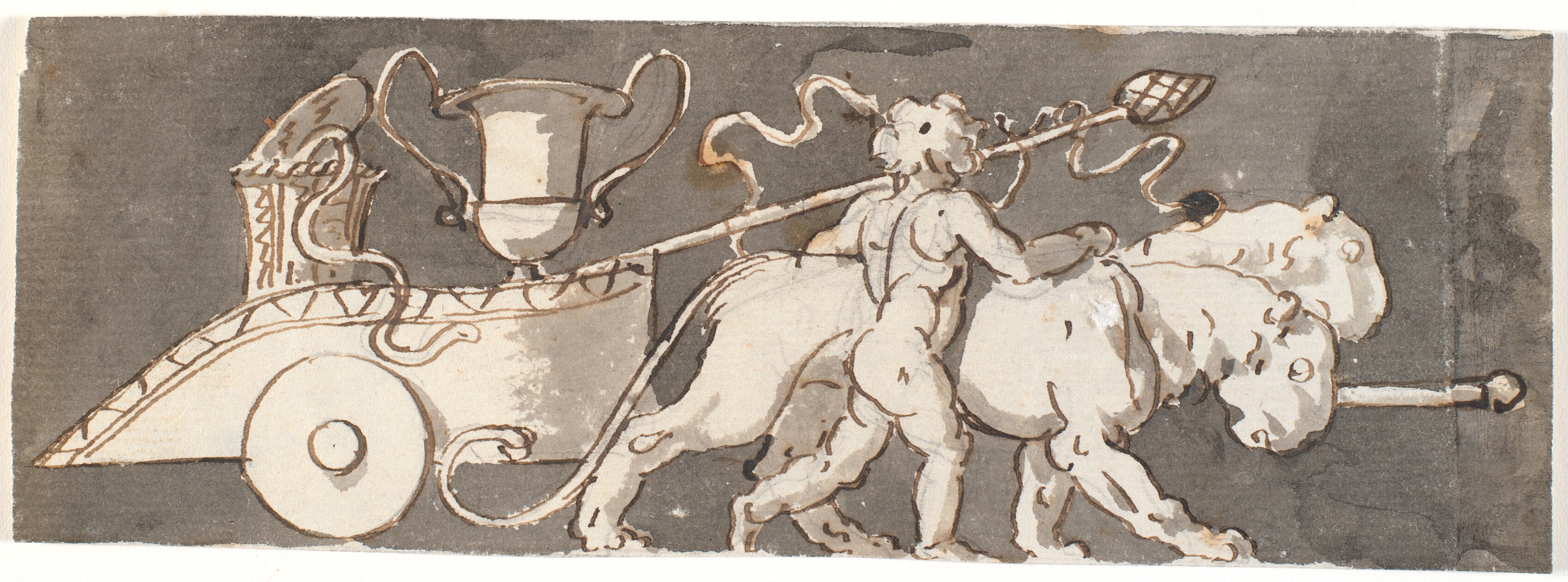 Frise med dreng ved Bacchus' og Mars' (eller Plutos) kærre trukket af løver