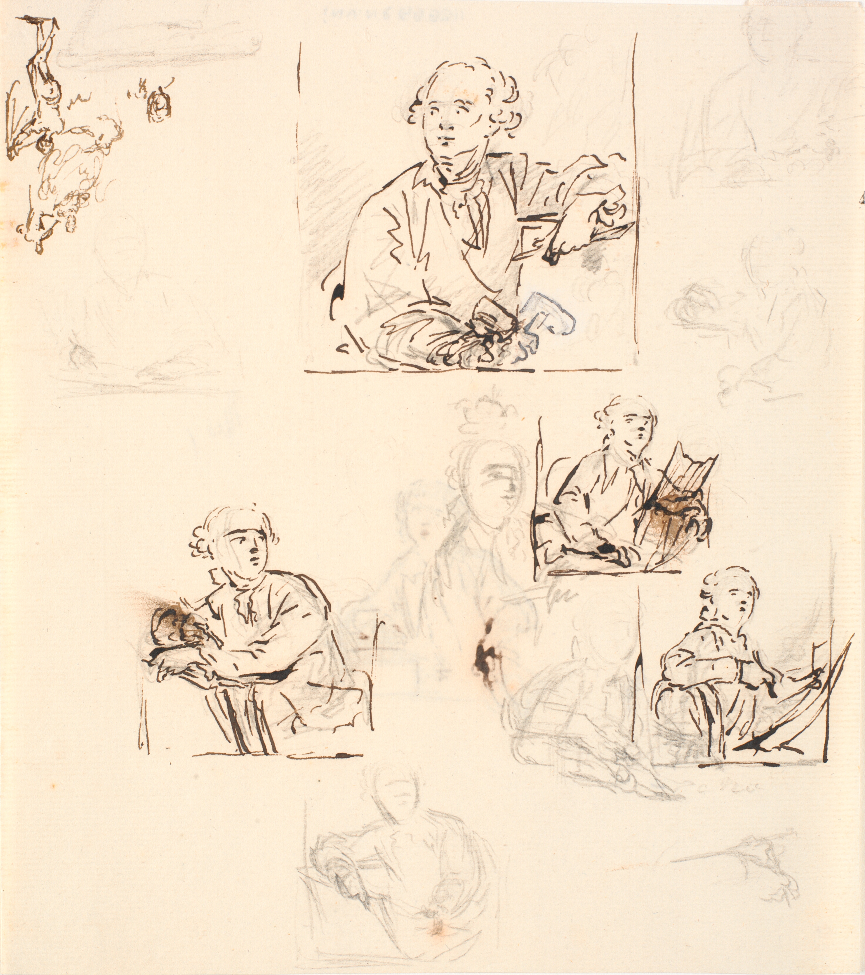 Skitser til maleriet af W.A. Müller, Kunstakademiet, samt en lille figurskitse