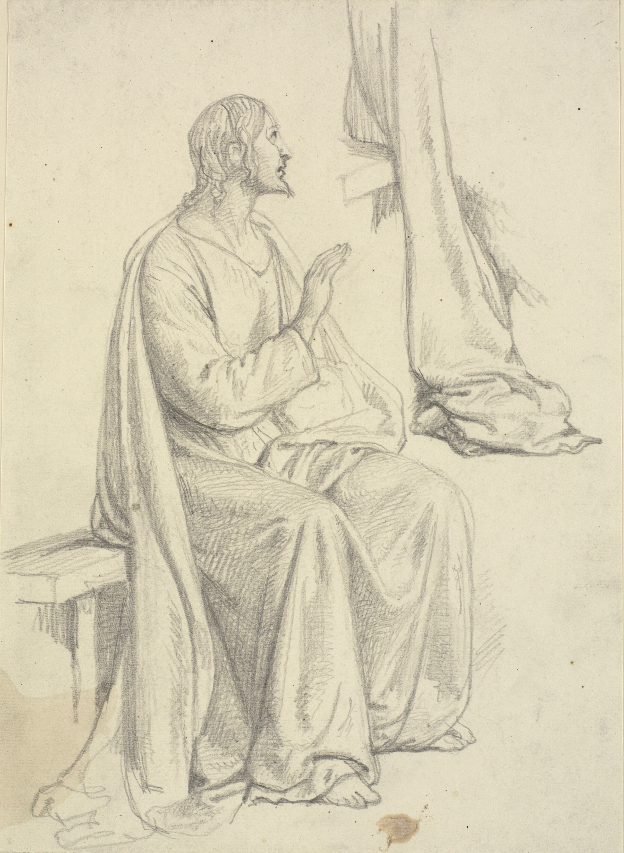 Siddende Jesus, samt draperistudie