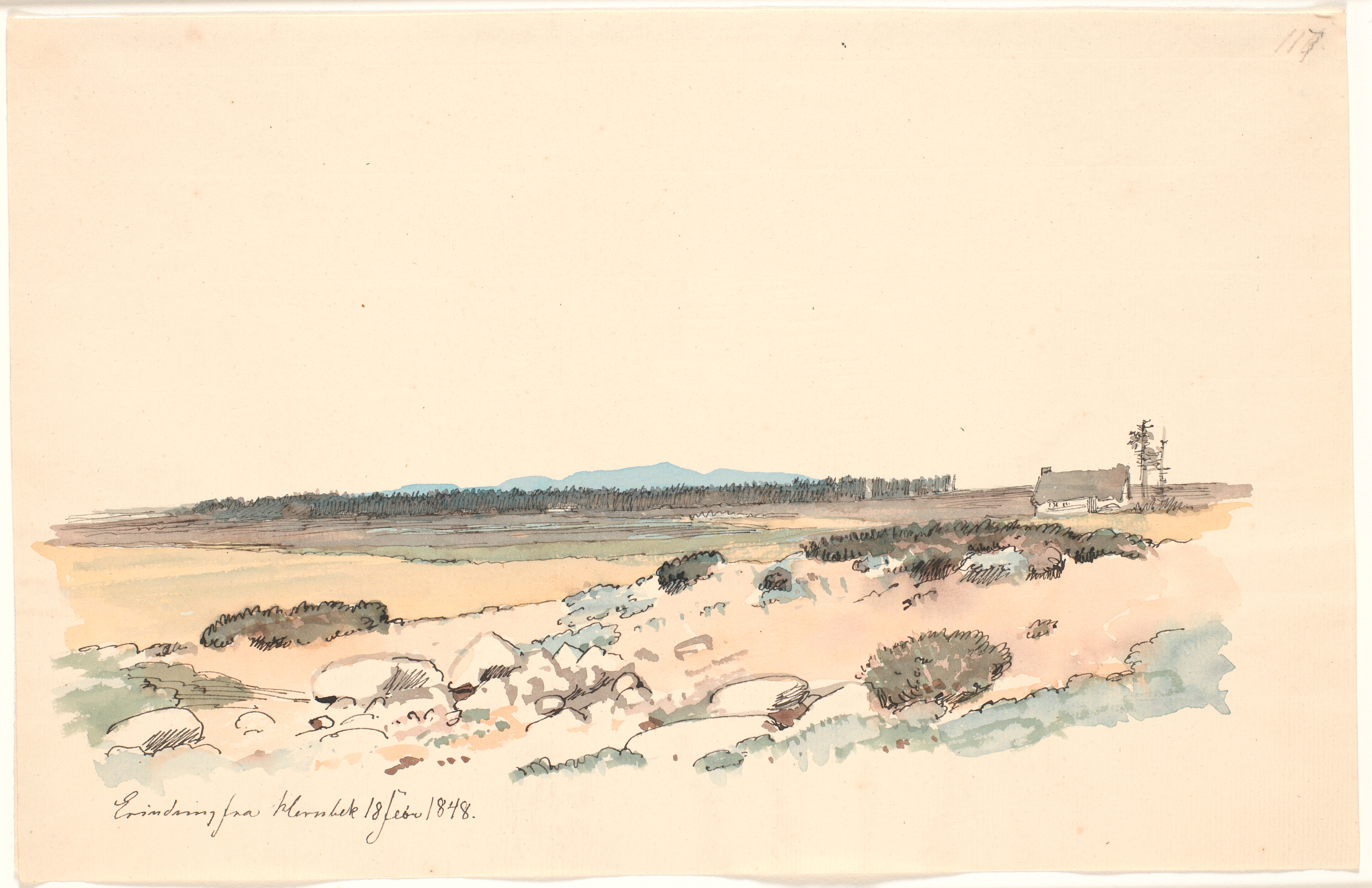 Landskab fra Hornbæk med plantagen og Kullen i baggrunden