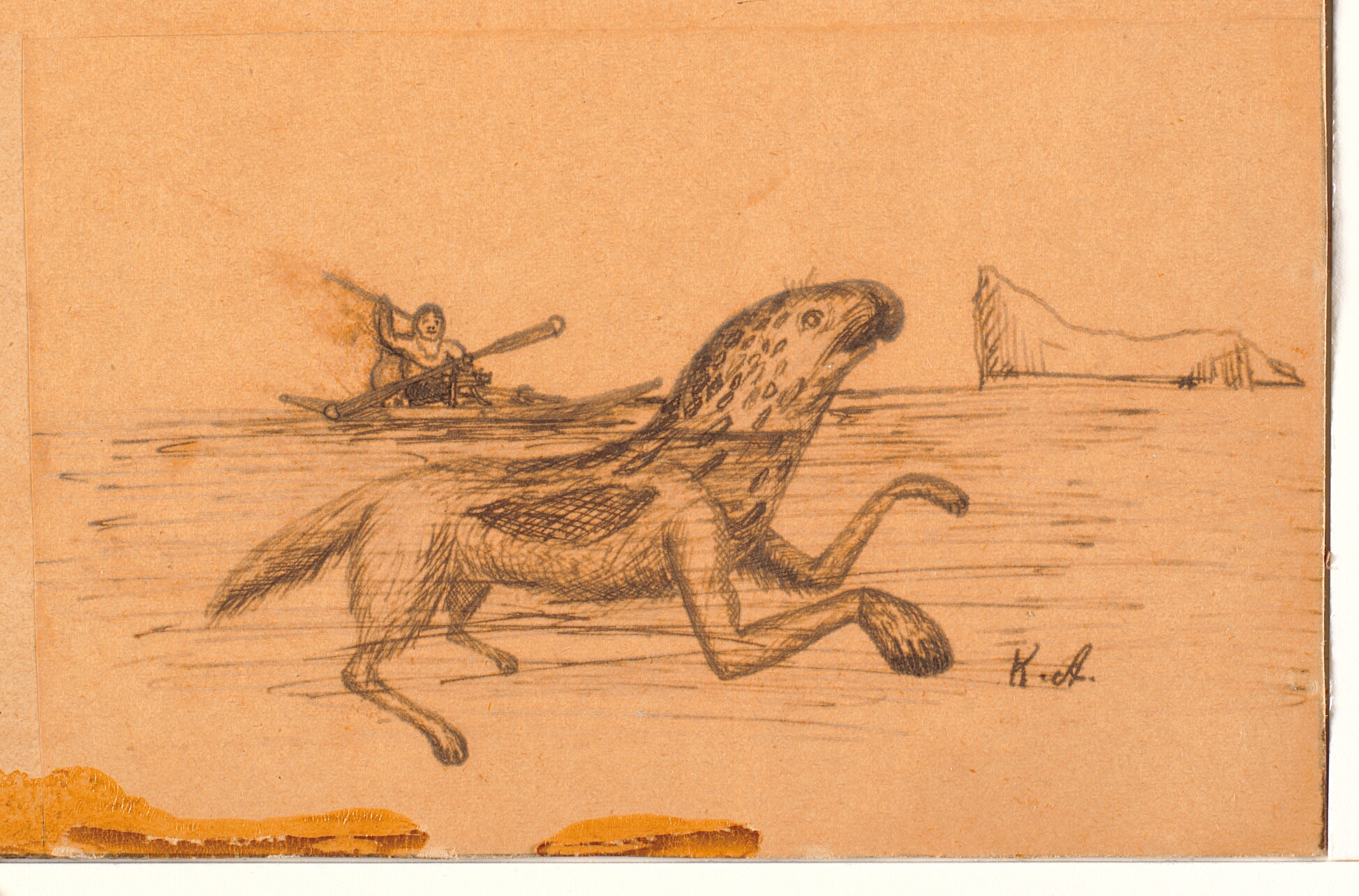 En tupilak harpuneres af en kajakmand