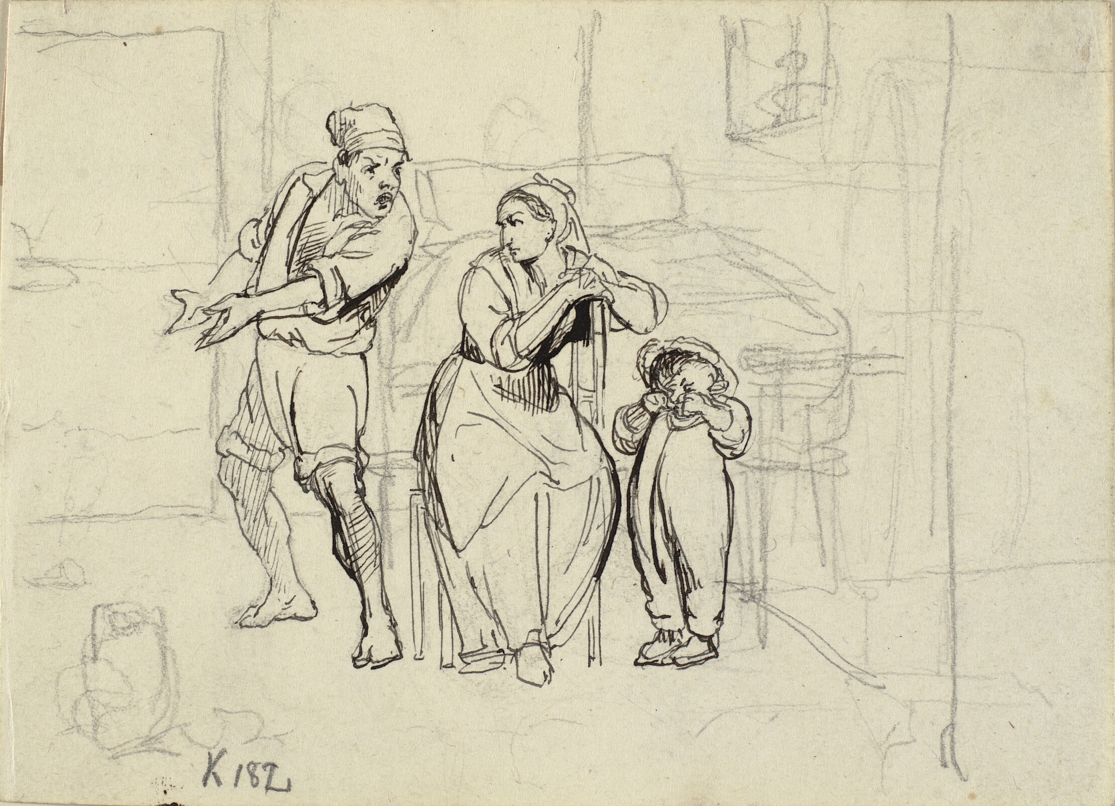 En mand skælder konen og den lille dreng ud