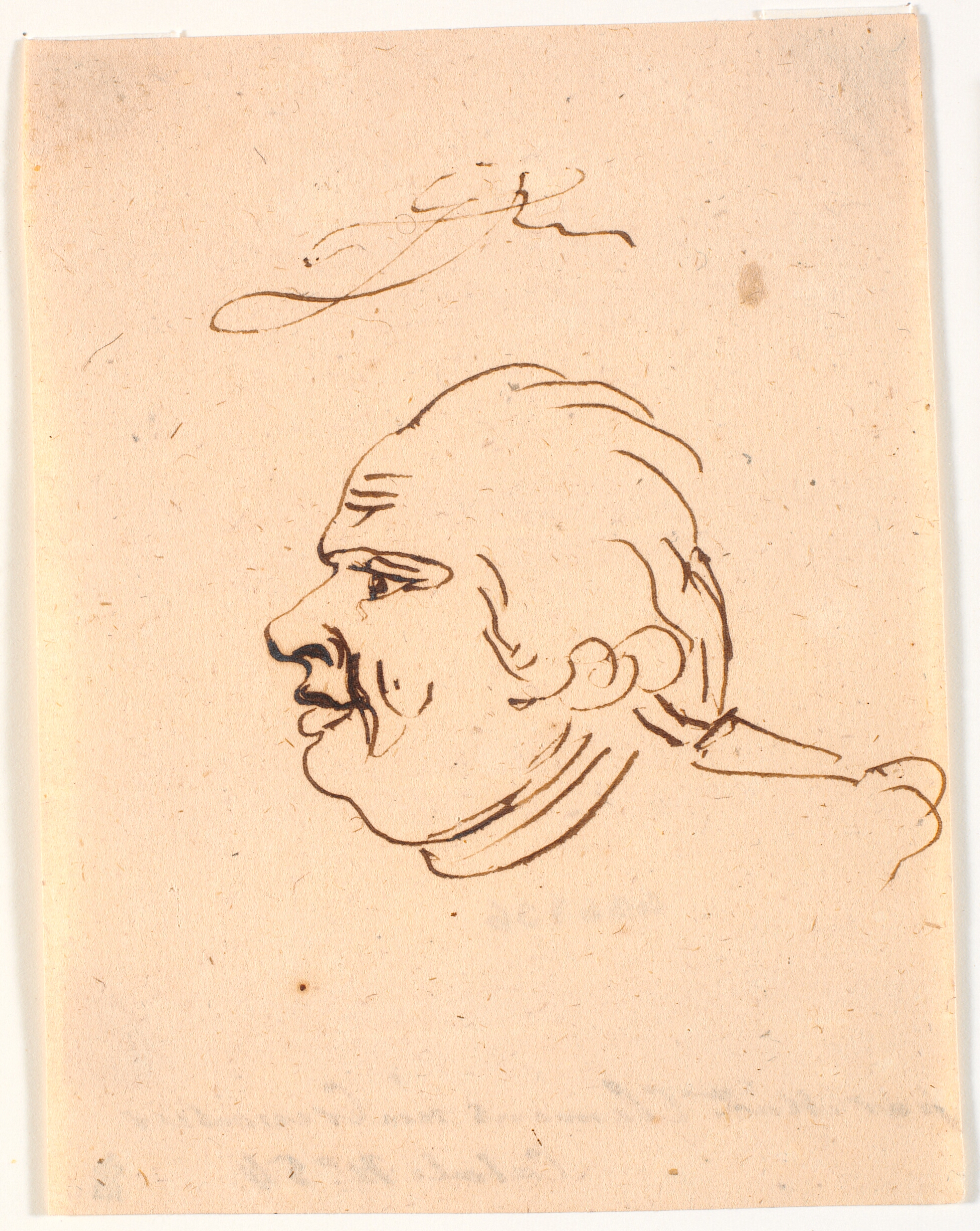 Herreportræt. Profil til venstre. Karrikatur