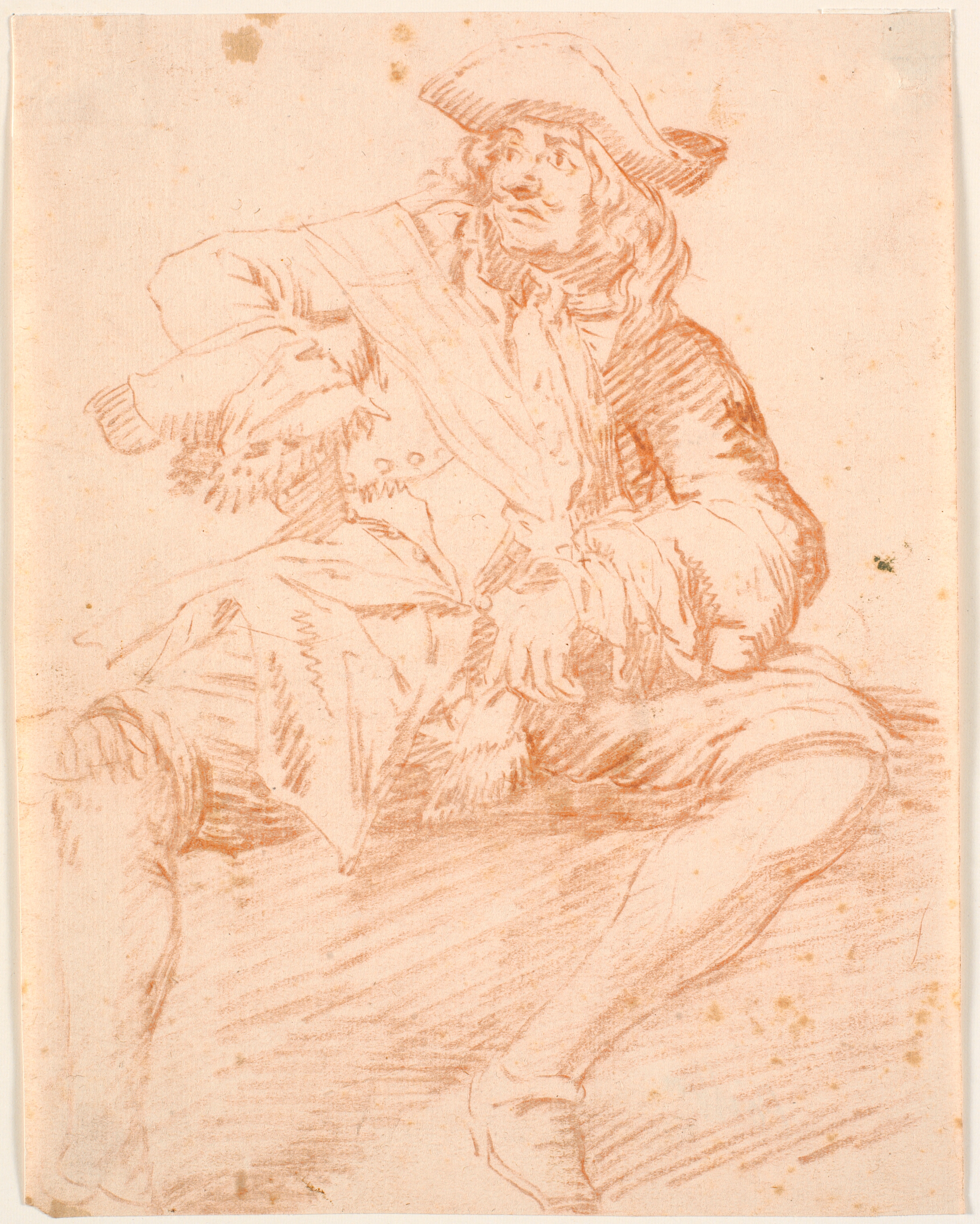 Siddende mand, hel figur forfra