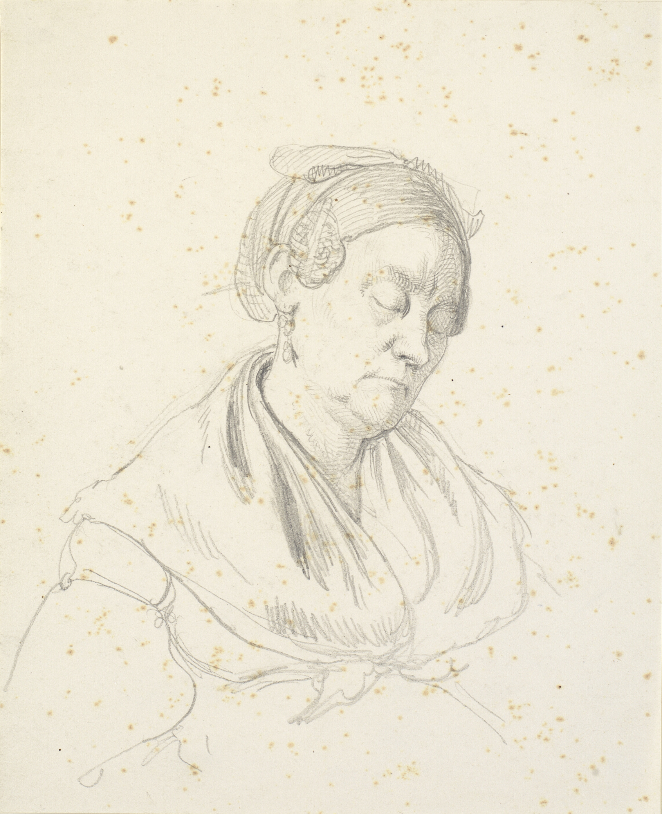 Sovende kone. Brystbillede