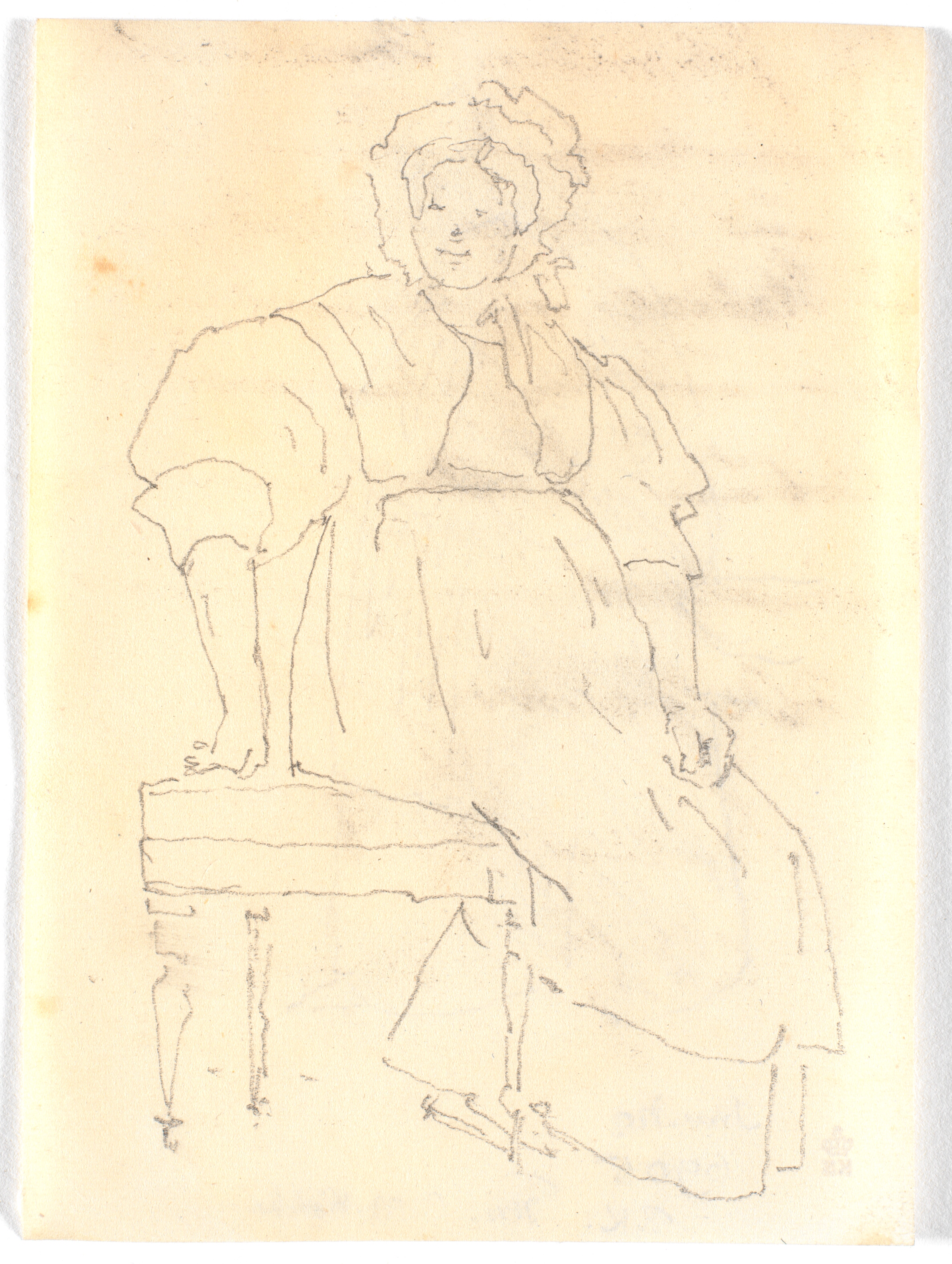 Kunstnerens moder Cecilia Magrete Købke siddende på en taburet