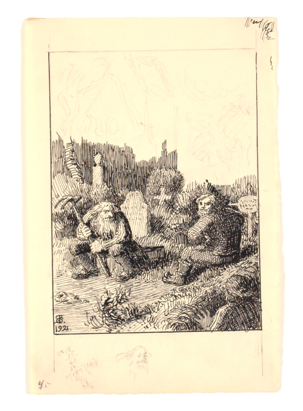 Illustration til "Strandvarslet og kirkegrimen"