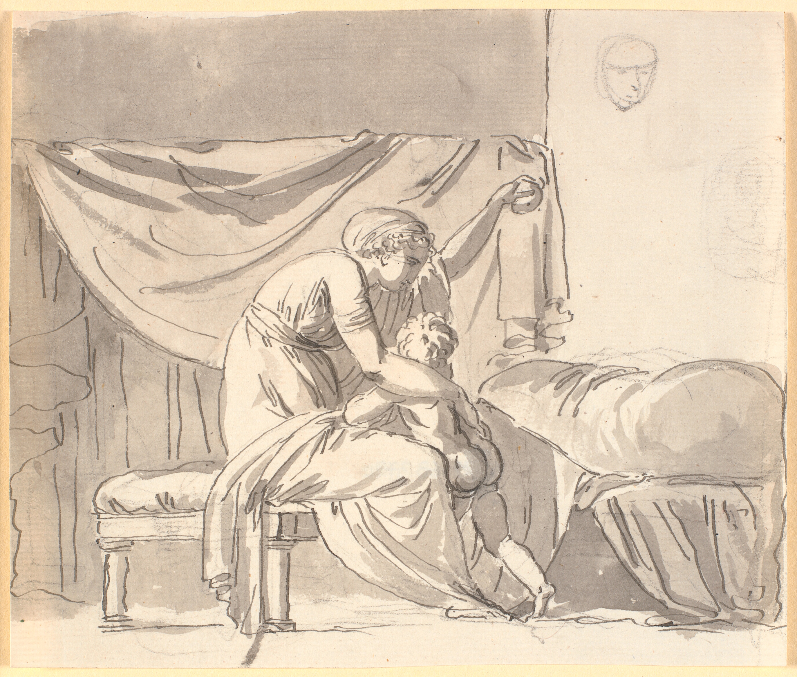 En moder leger med sit barn, der griber efter et æble