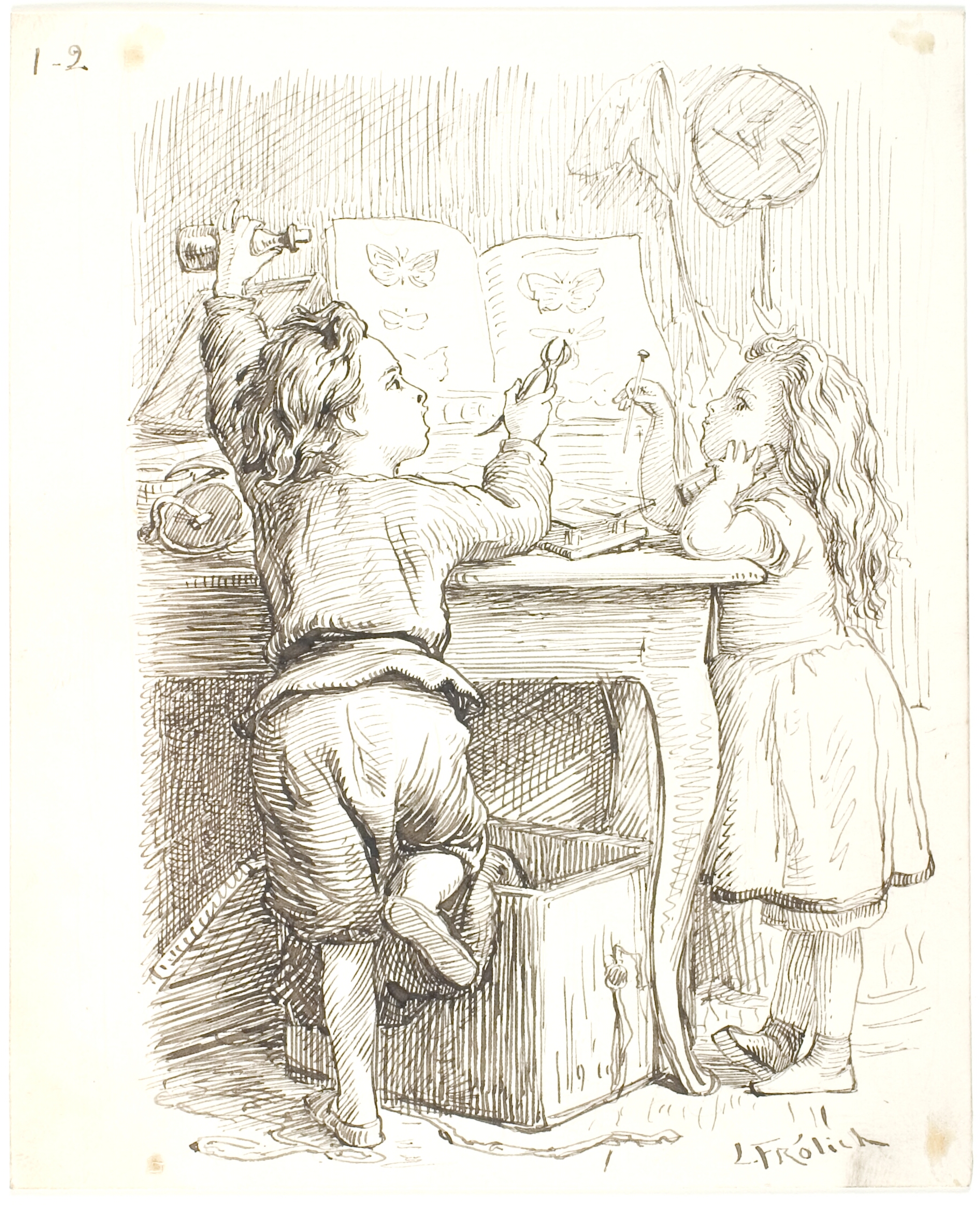 De to børn præparerer sommerfugle