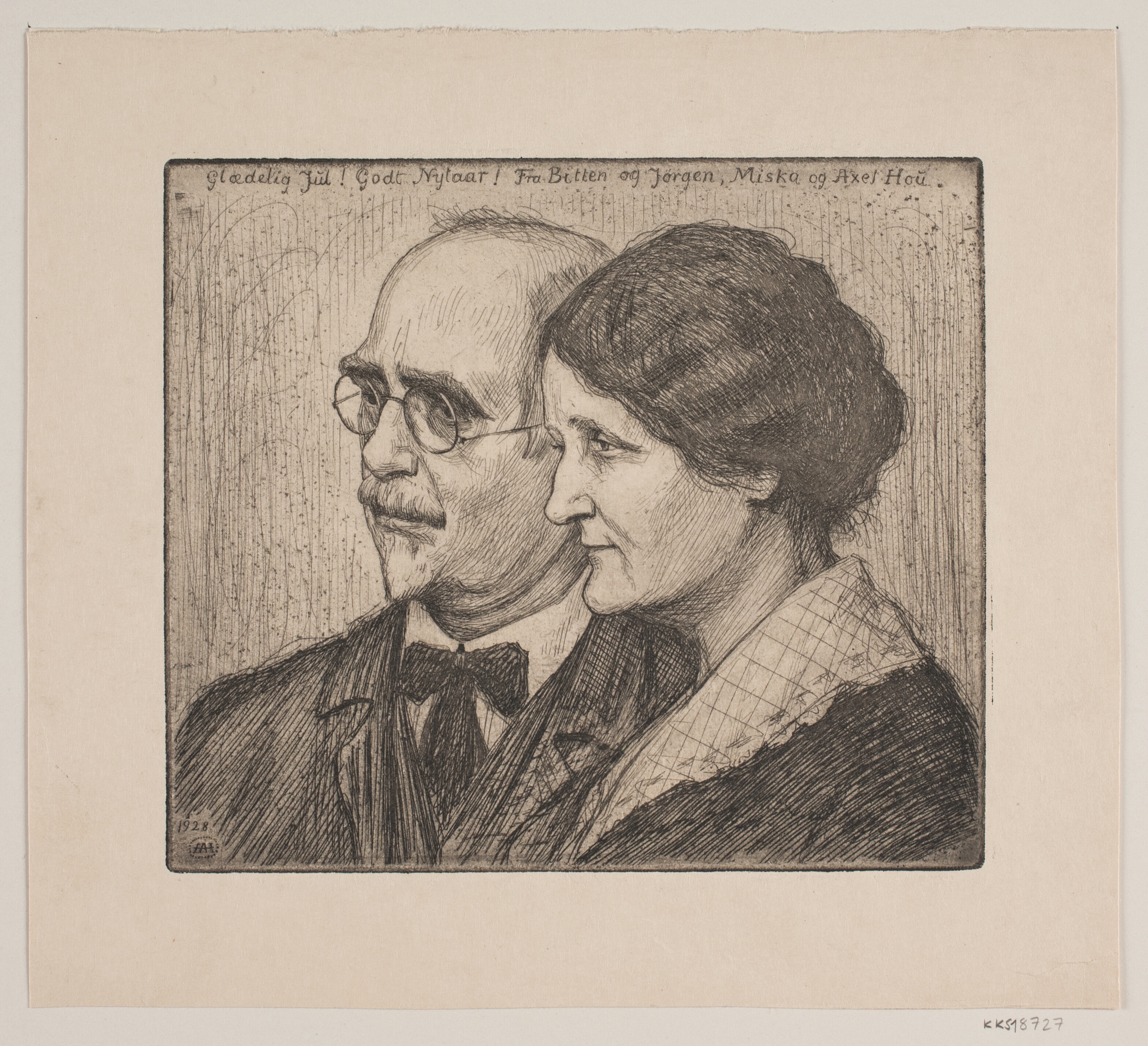 Selvportræt med hustru. Jule- og nytårskort