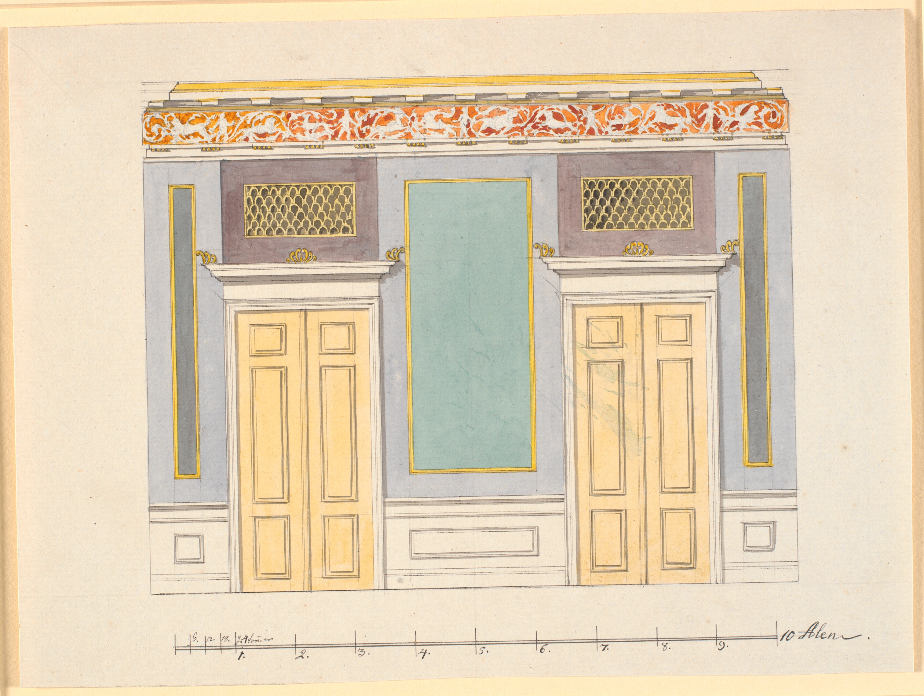 Udkast til dekoration af kortvæg i appartementssalen