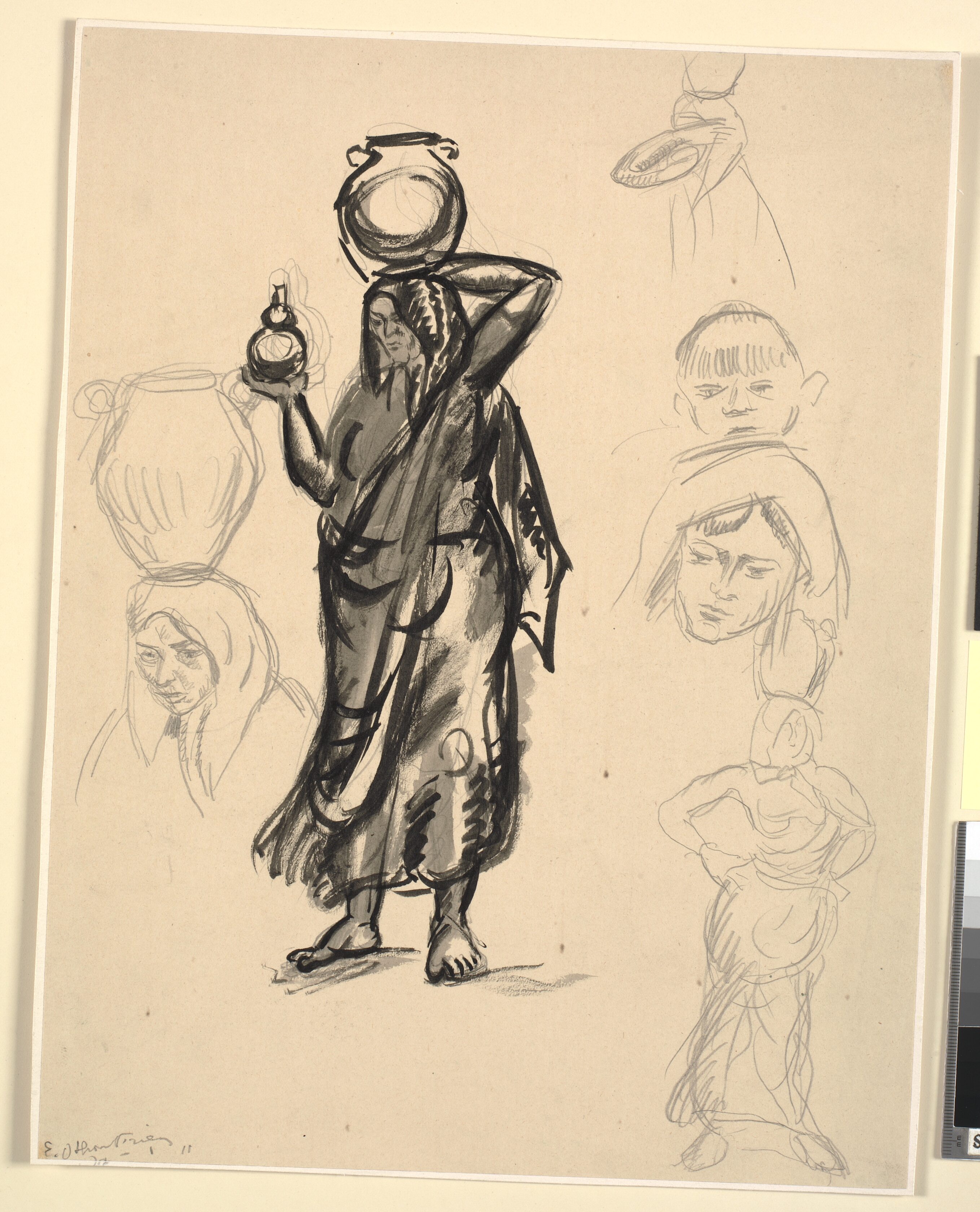 Studier af kvinde, der bærer vand. Portugal