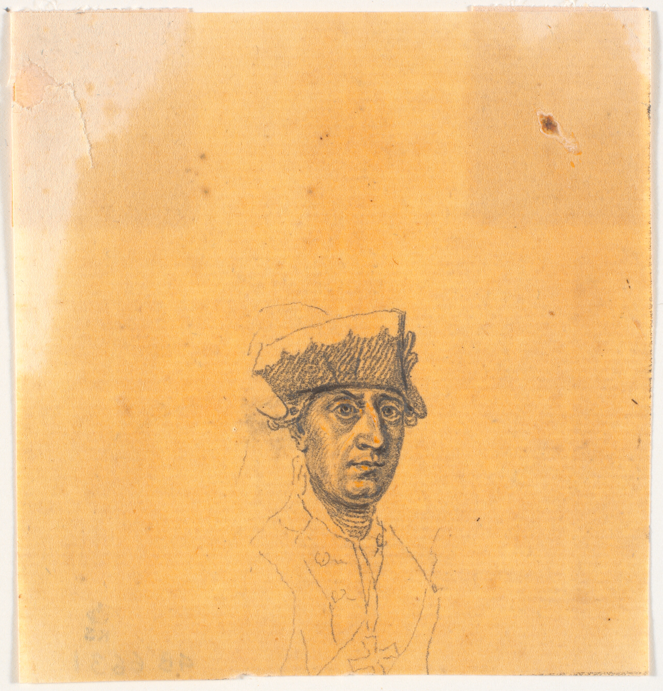 Forarbejde til et af hovederne til stikket: Frederik d. Store rider hjem efter en revy ved Potsdam