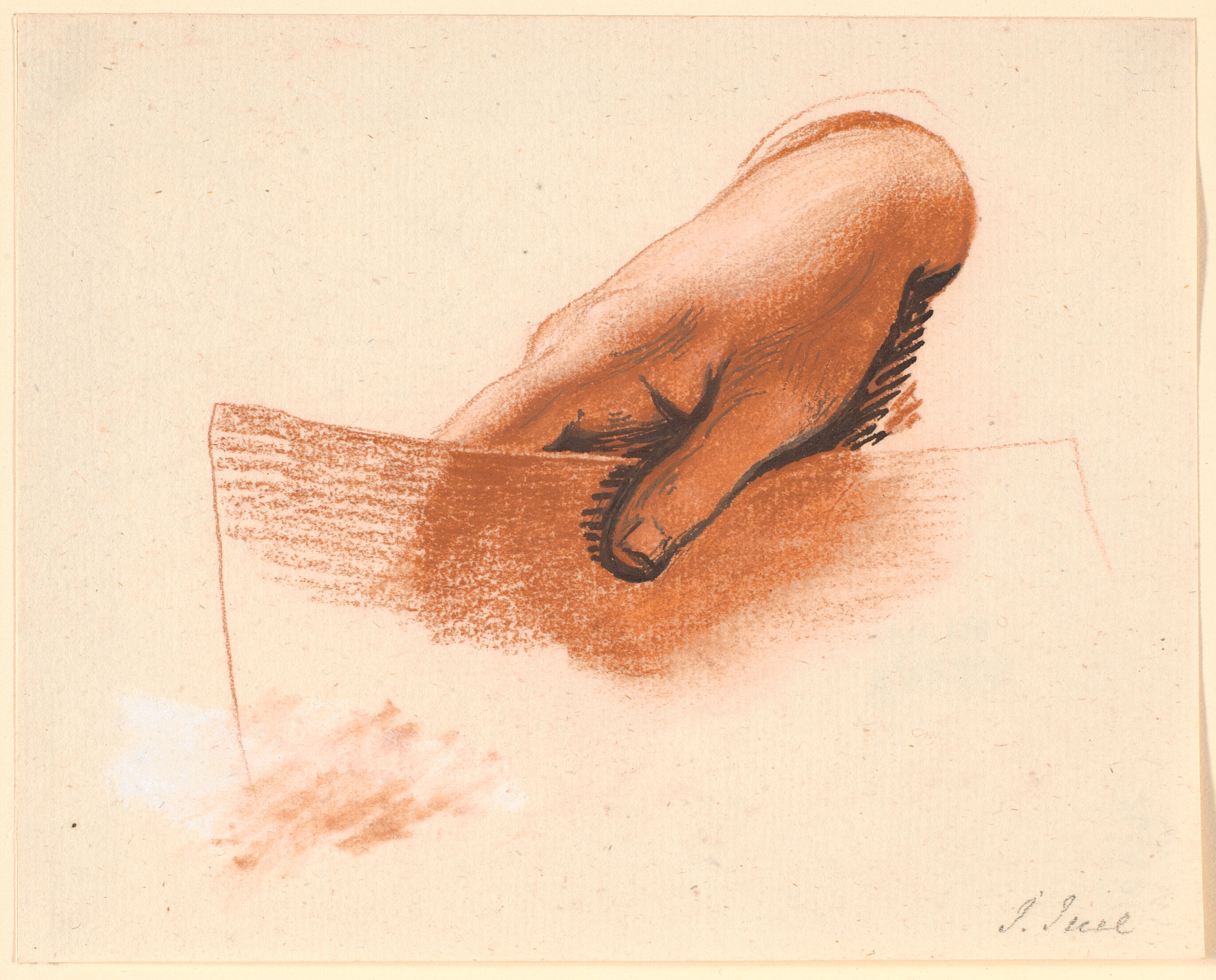 Studie af en mands højre hånd, holdende et stykke papir; studie til det Ankerske familiebillede