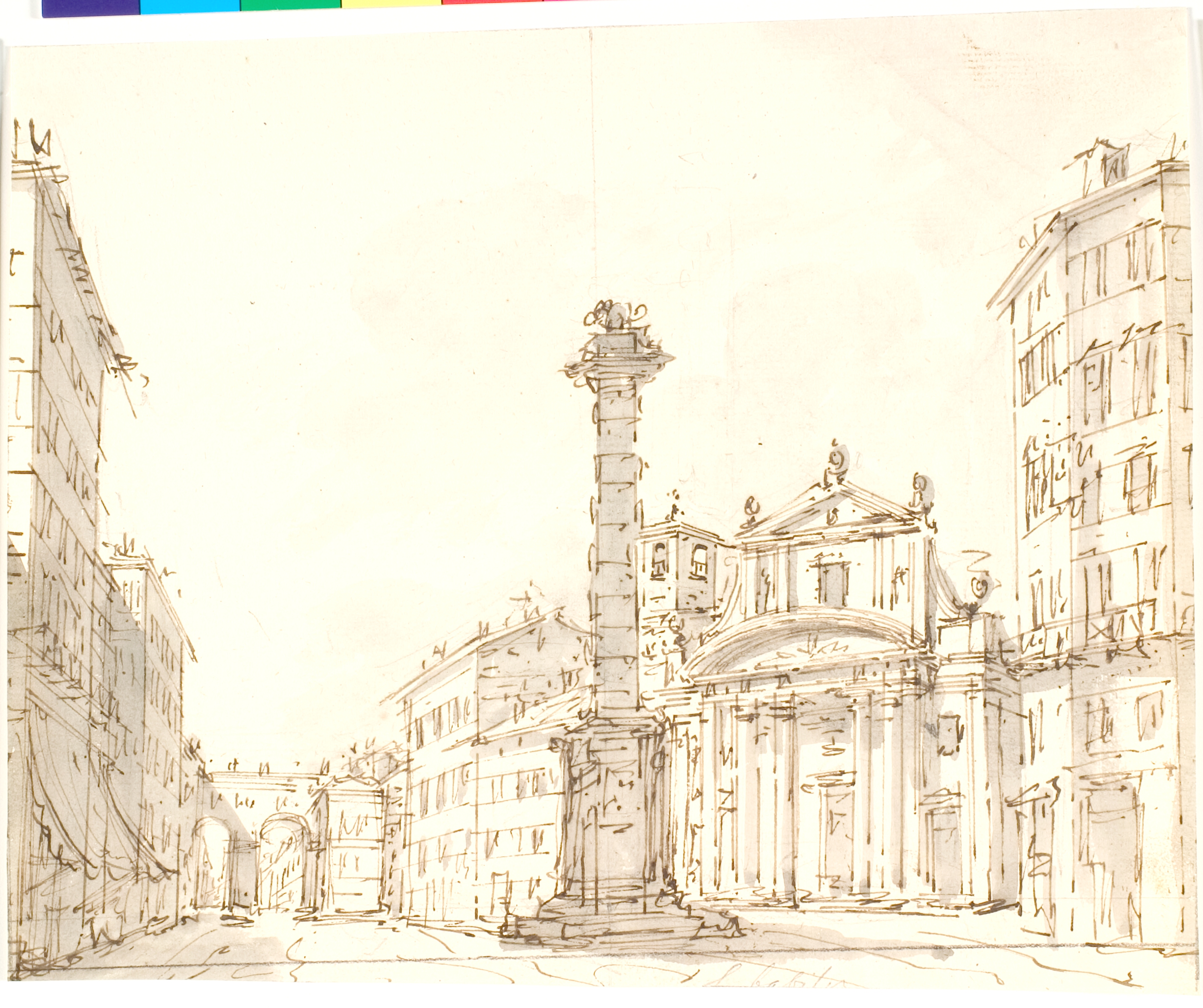 Italiensk plads med søjle