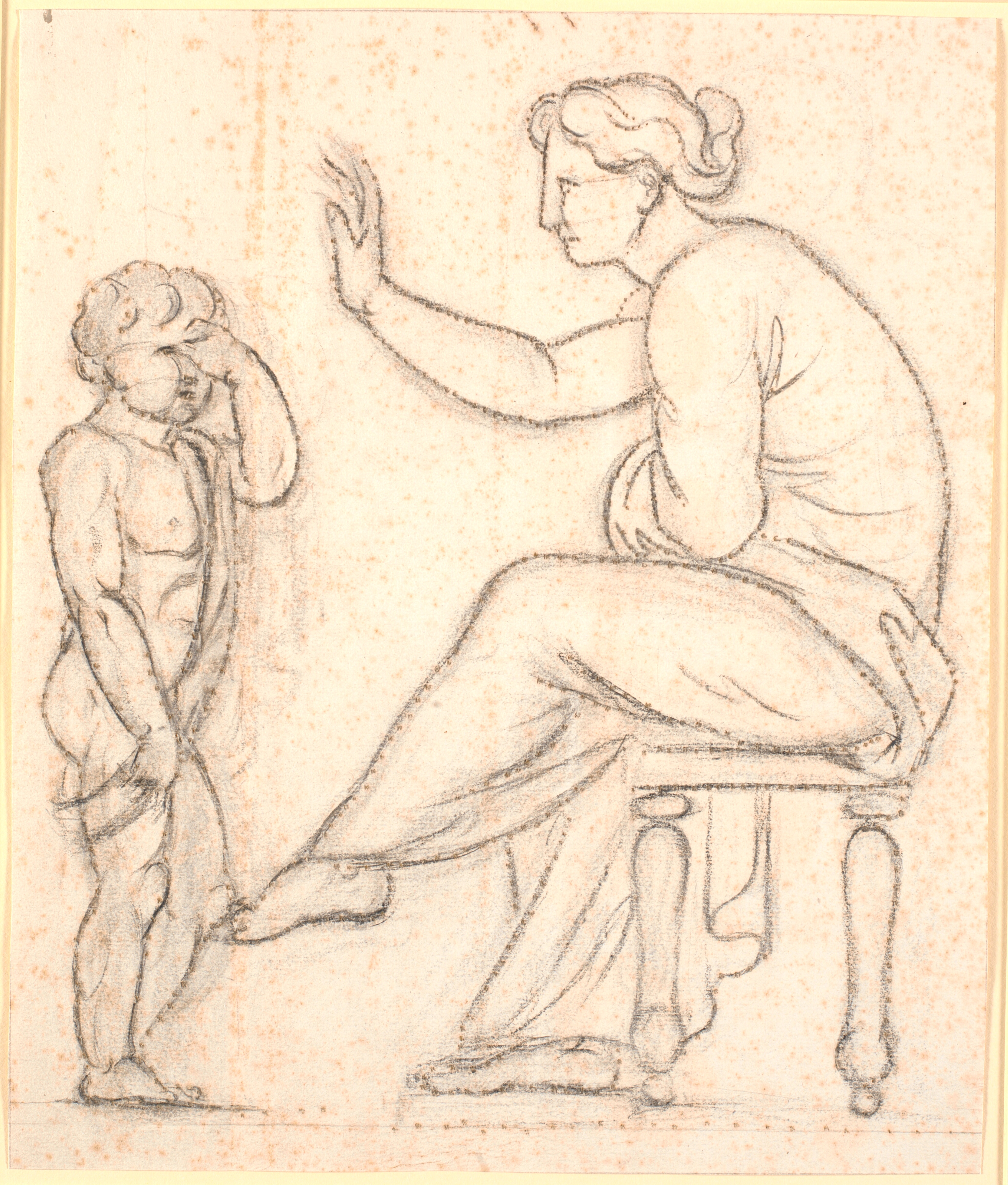 En kvinde formaner en grædende lille dreng