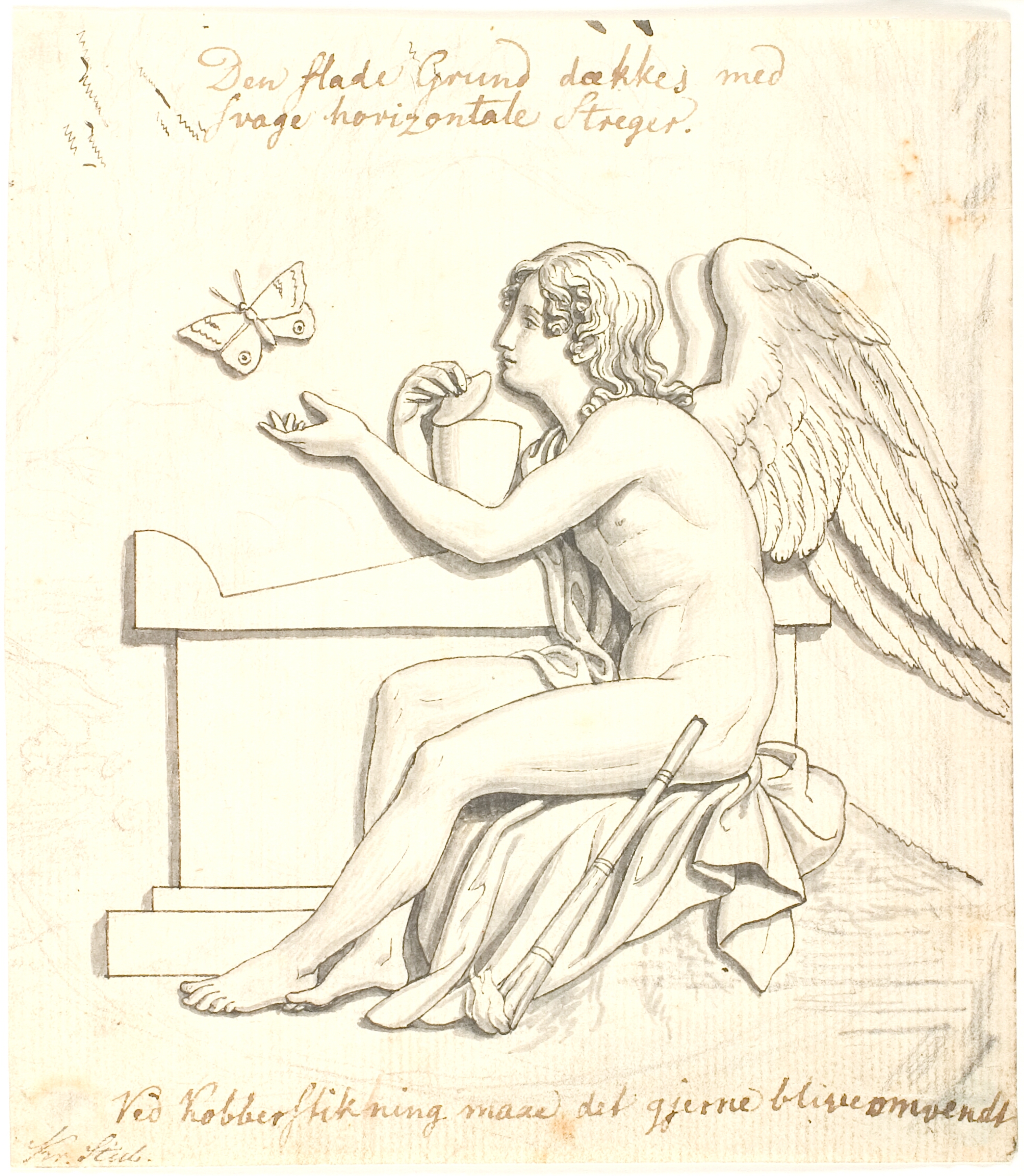 Dødens Genius, siddende ved en sarkofag