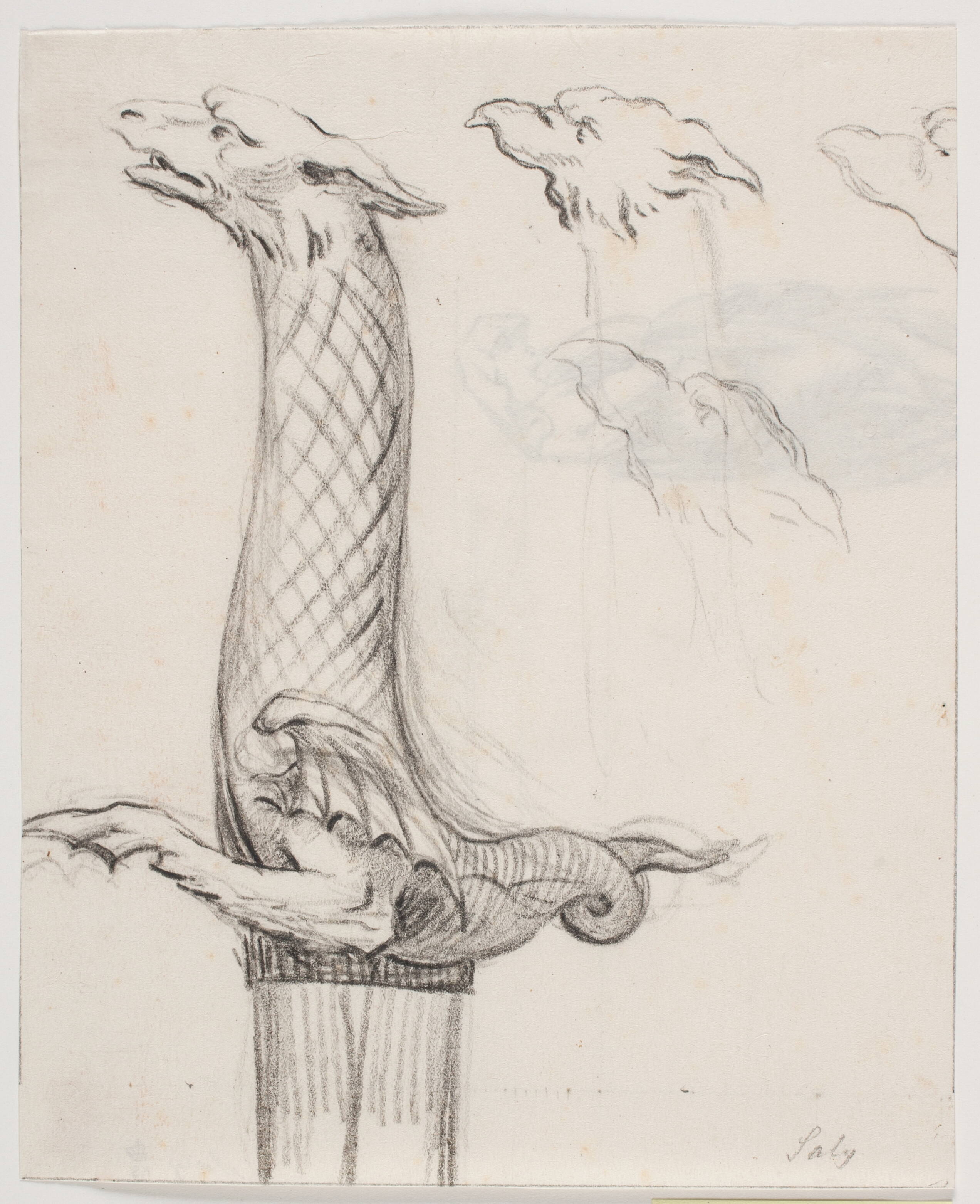 Sværdhæfte i form af drage samt tre dragehoveder