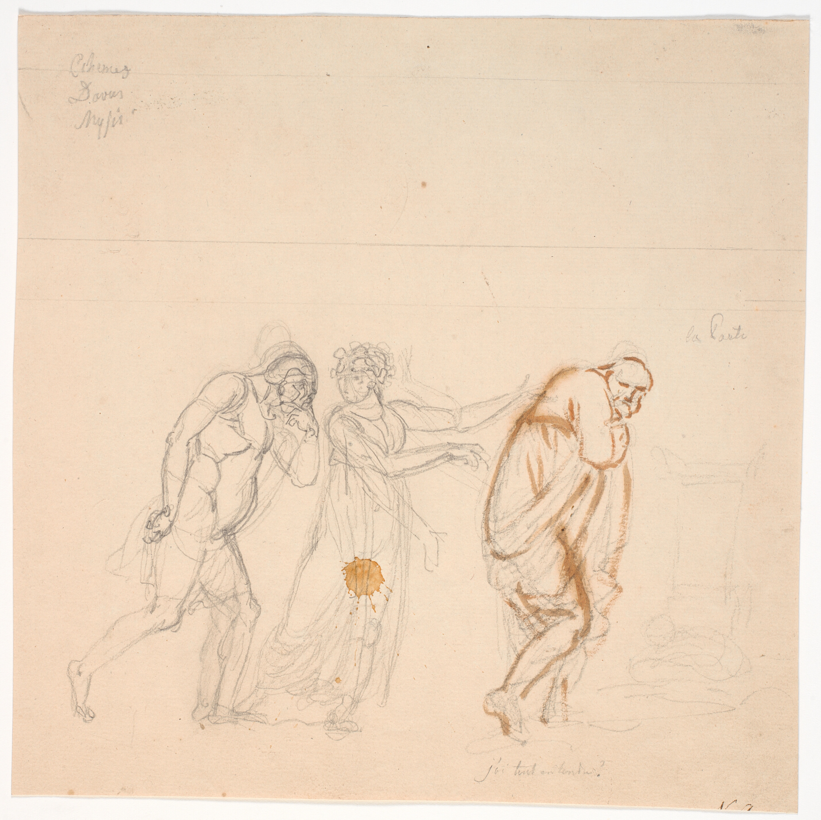 Davus Mysis og Chremes. Studie til billedet Chremes lytter til (tjenestepigen) Mysis' og Davus' samtale