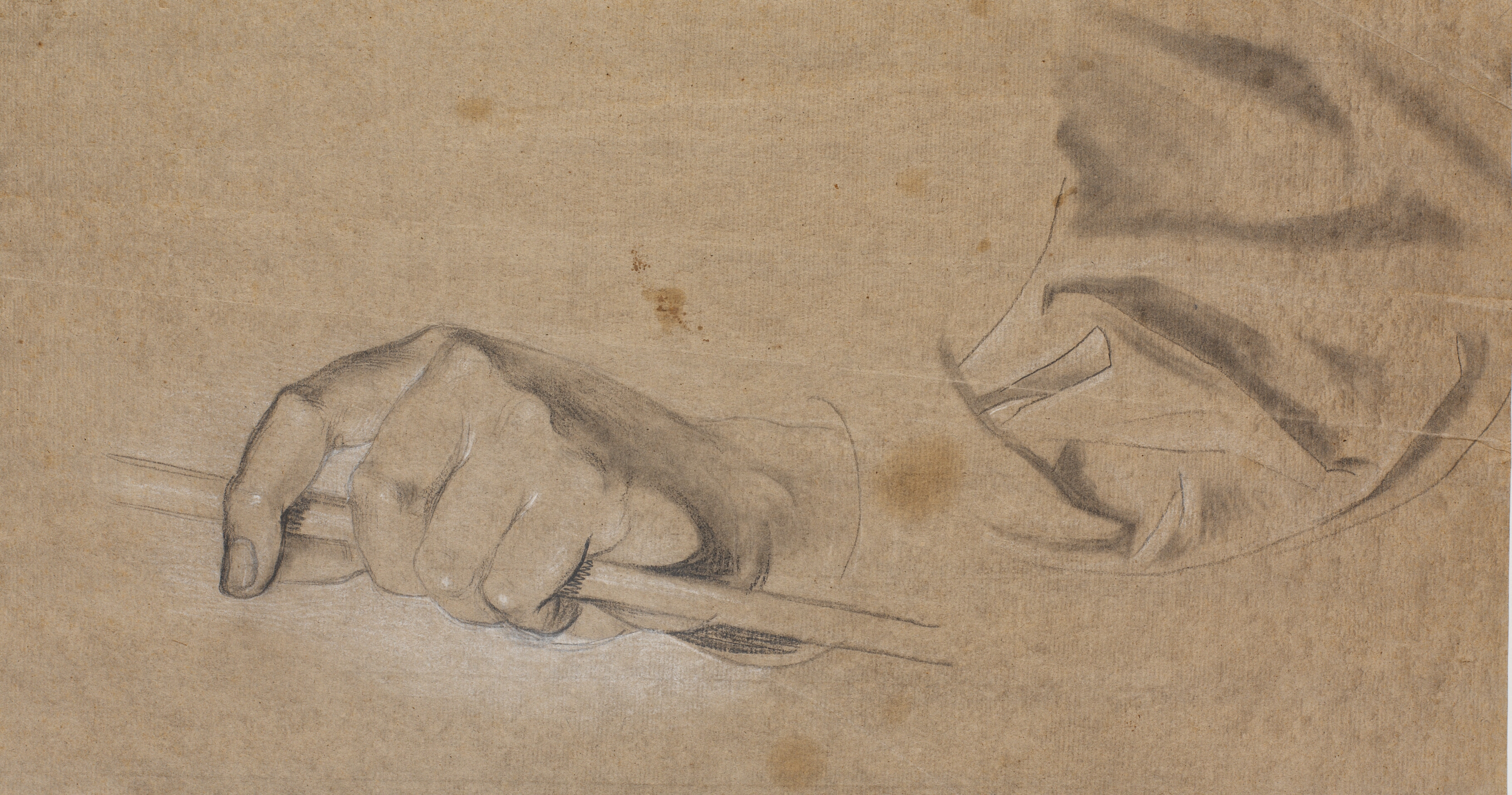 Studie af en hånd og et draperi