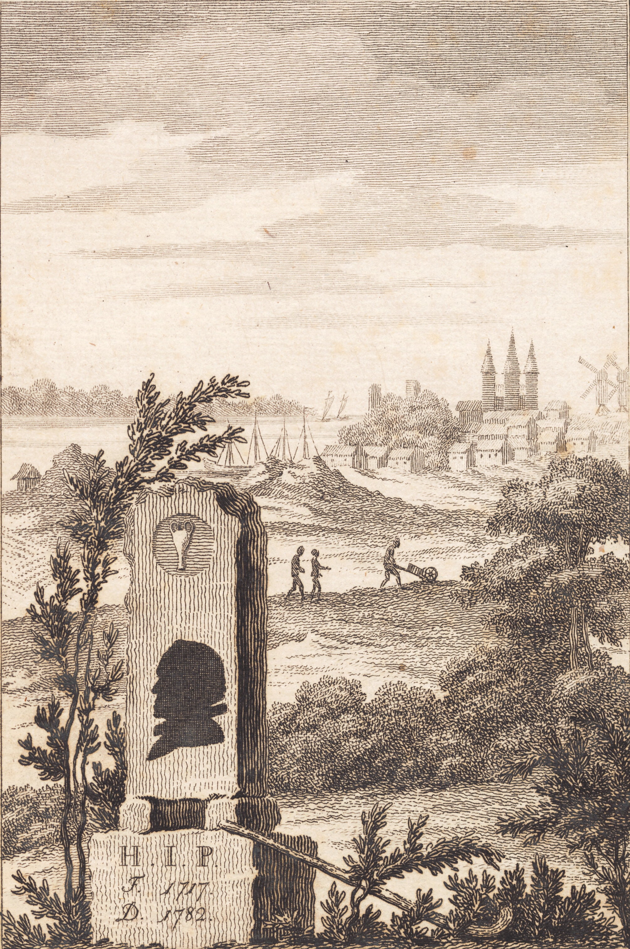 Mindestøtte for Hans Jakob Paludan. Titelblad til "Beskrivelse over Staden Kalundborg"