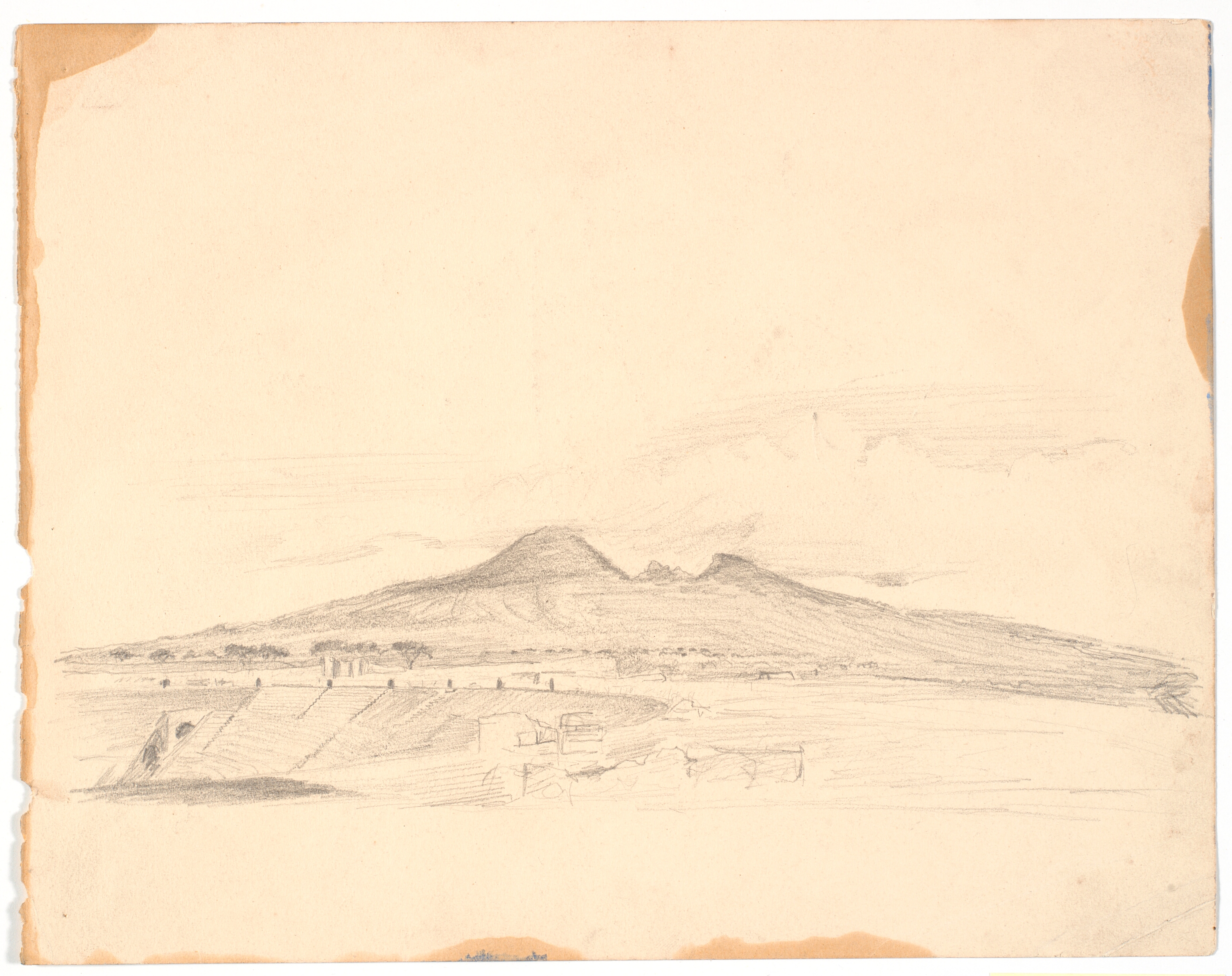 Udsigt mod Vesuv. T.v. i forgrunden Amfiteatret i Pompeji