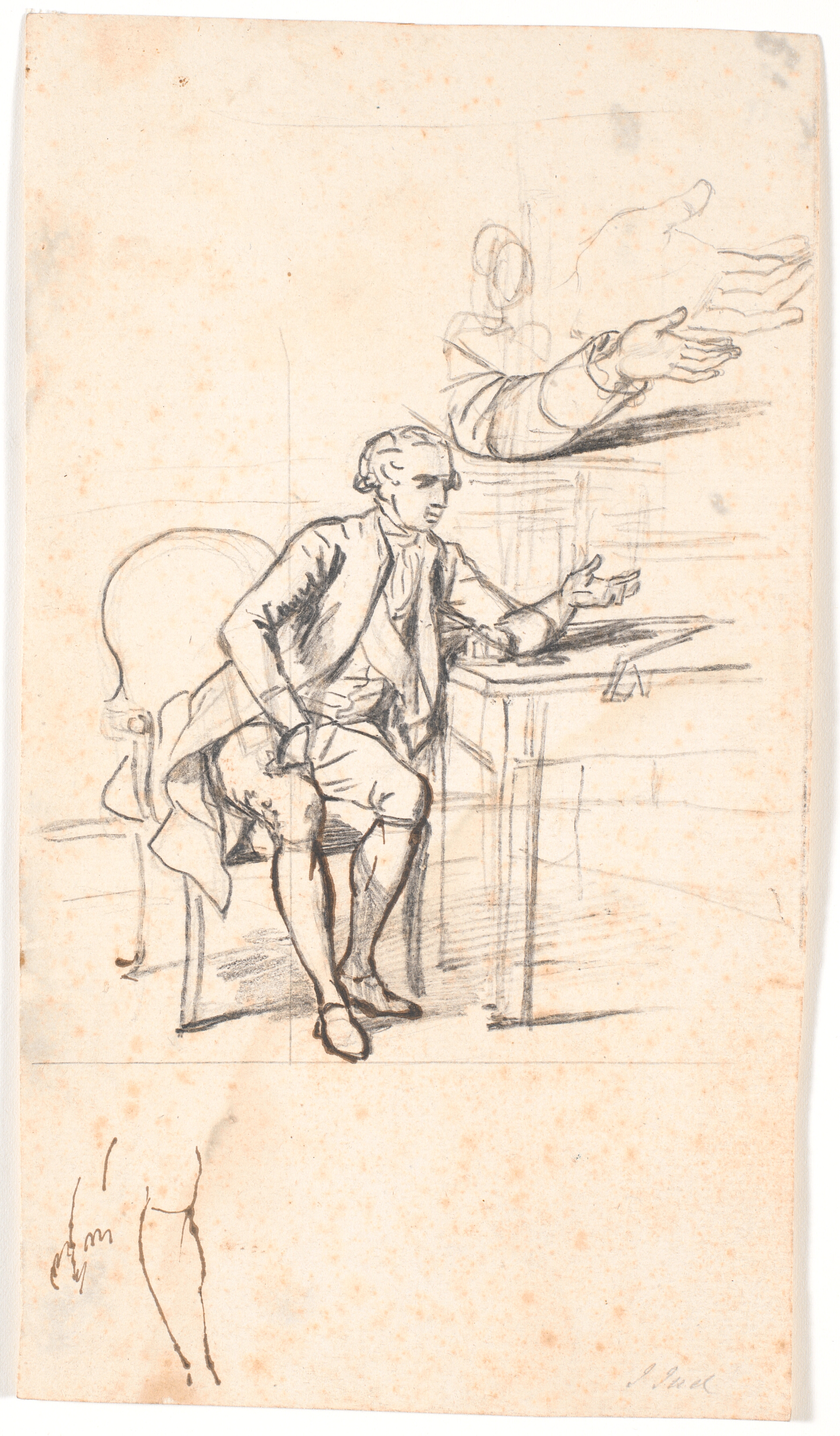 Studie til det holmskioldske familiebillede fra 1787: geheimeråd. Theodor Holmskiold sidden ved et bord