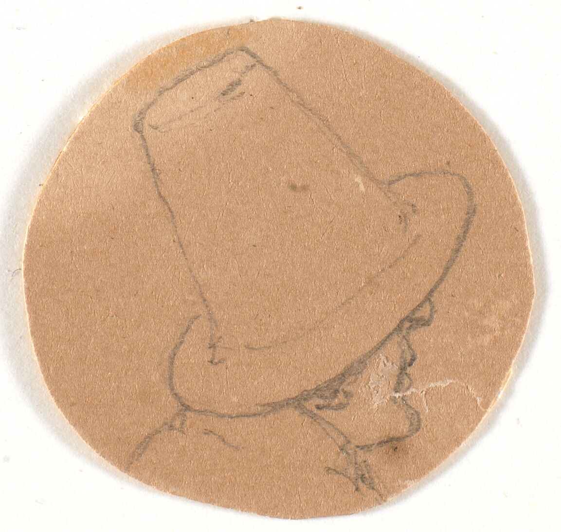 Mandshoved med høj hat. Profil til højre