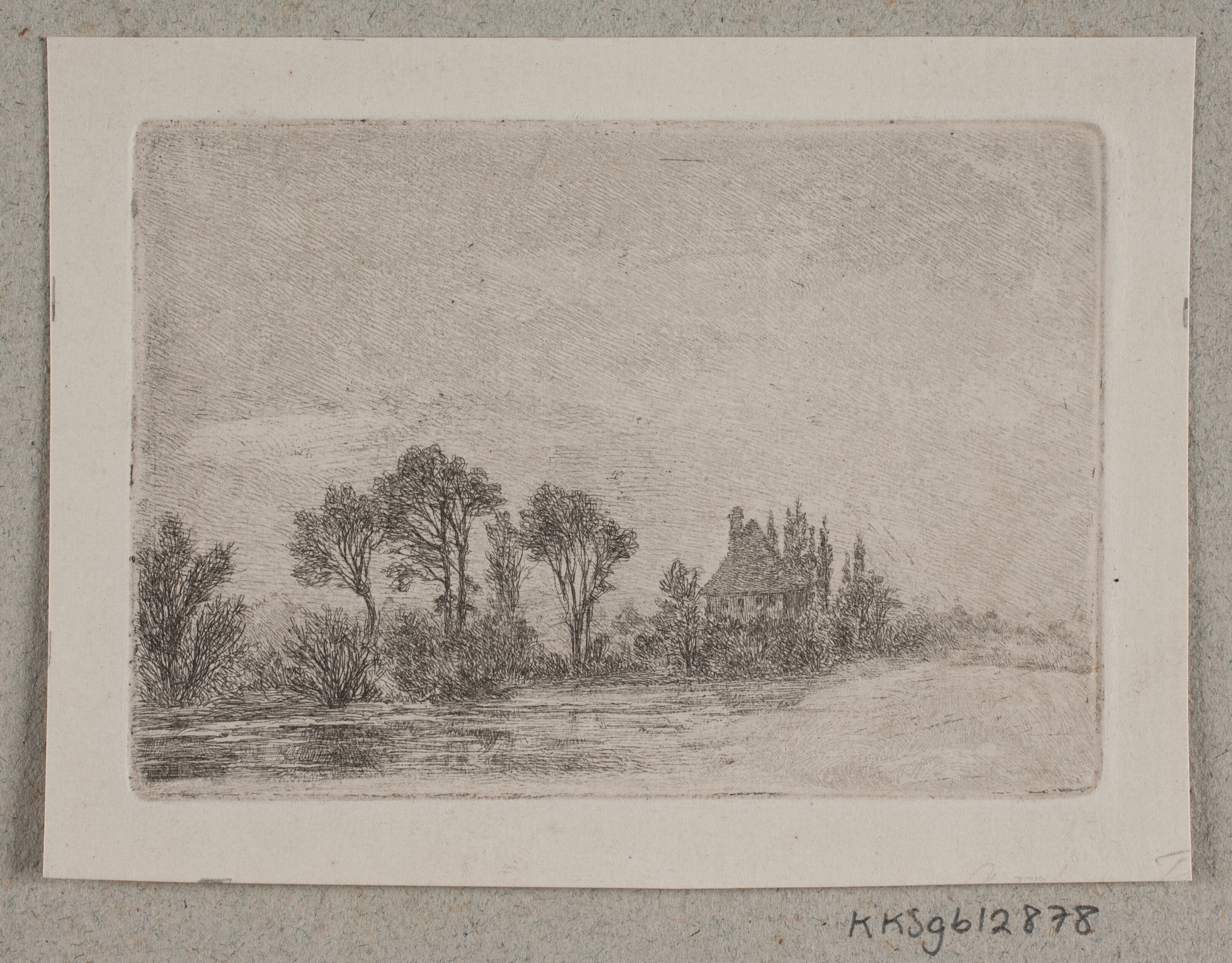 Landskab med træer ved et vand