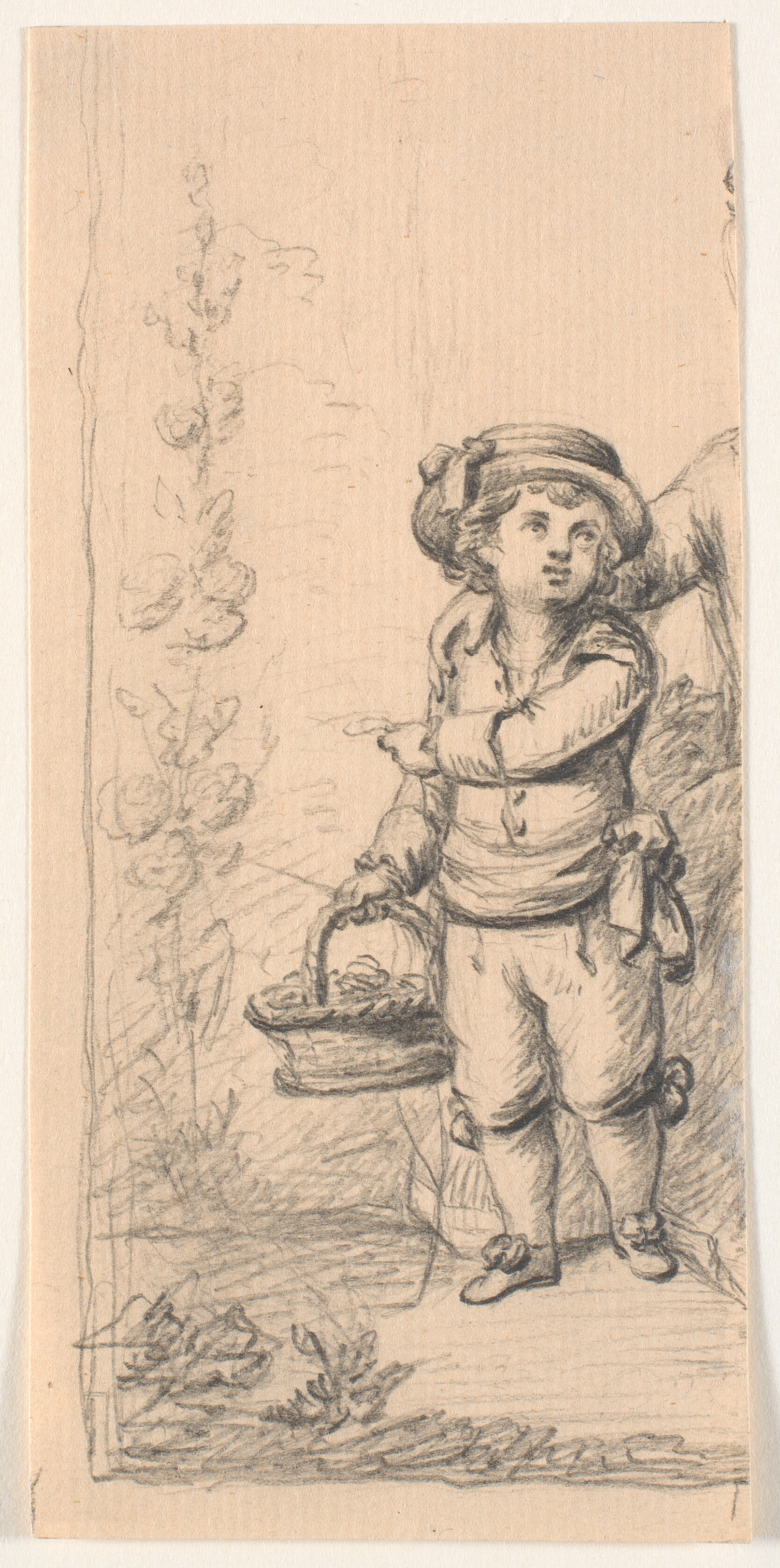 Lille dreng med blomsterkurv. Afskåret