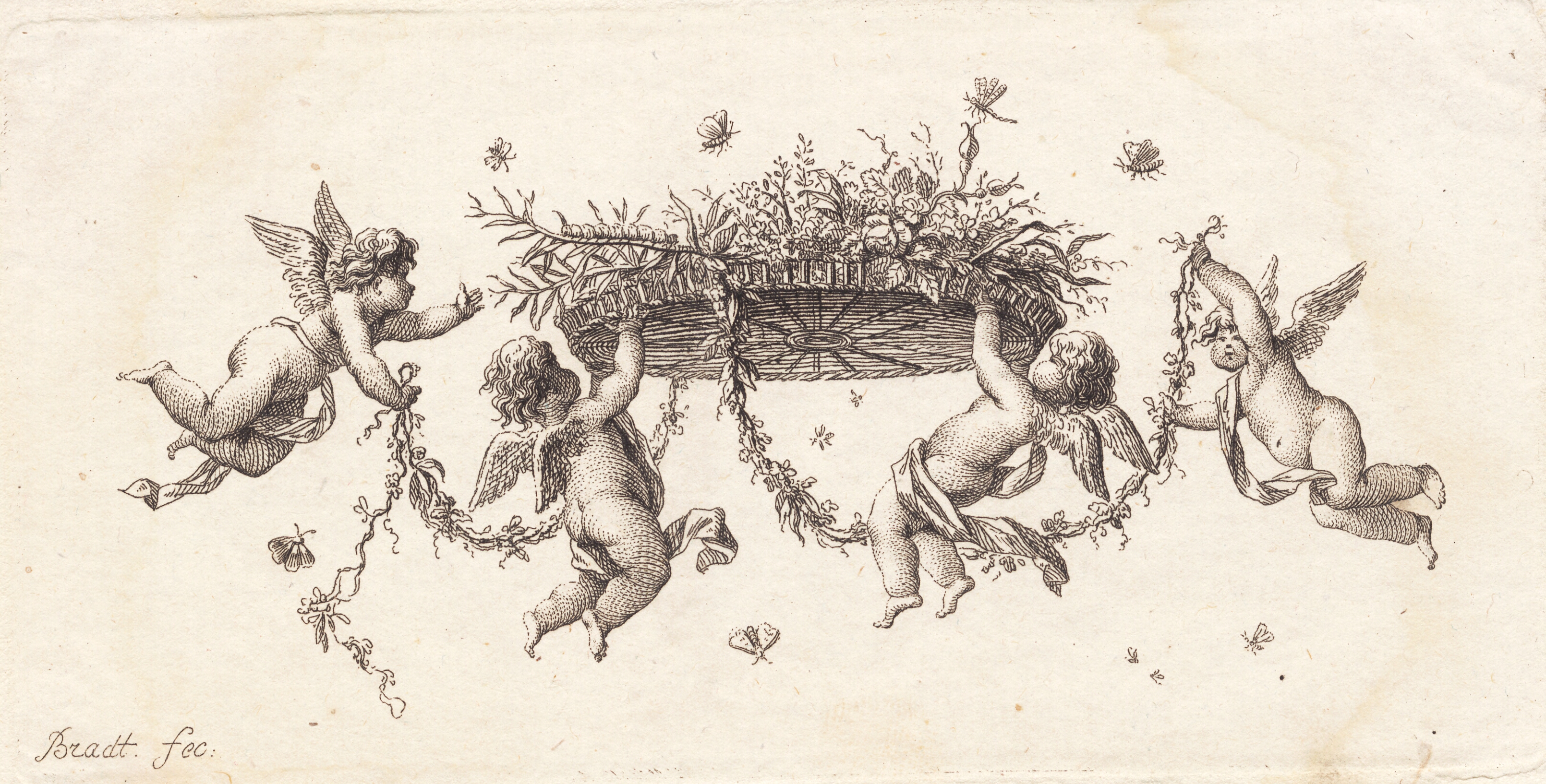 Vignet med slyngede blade og bånd