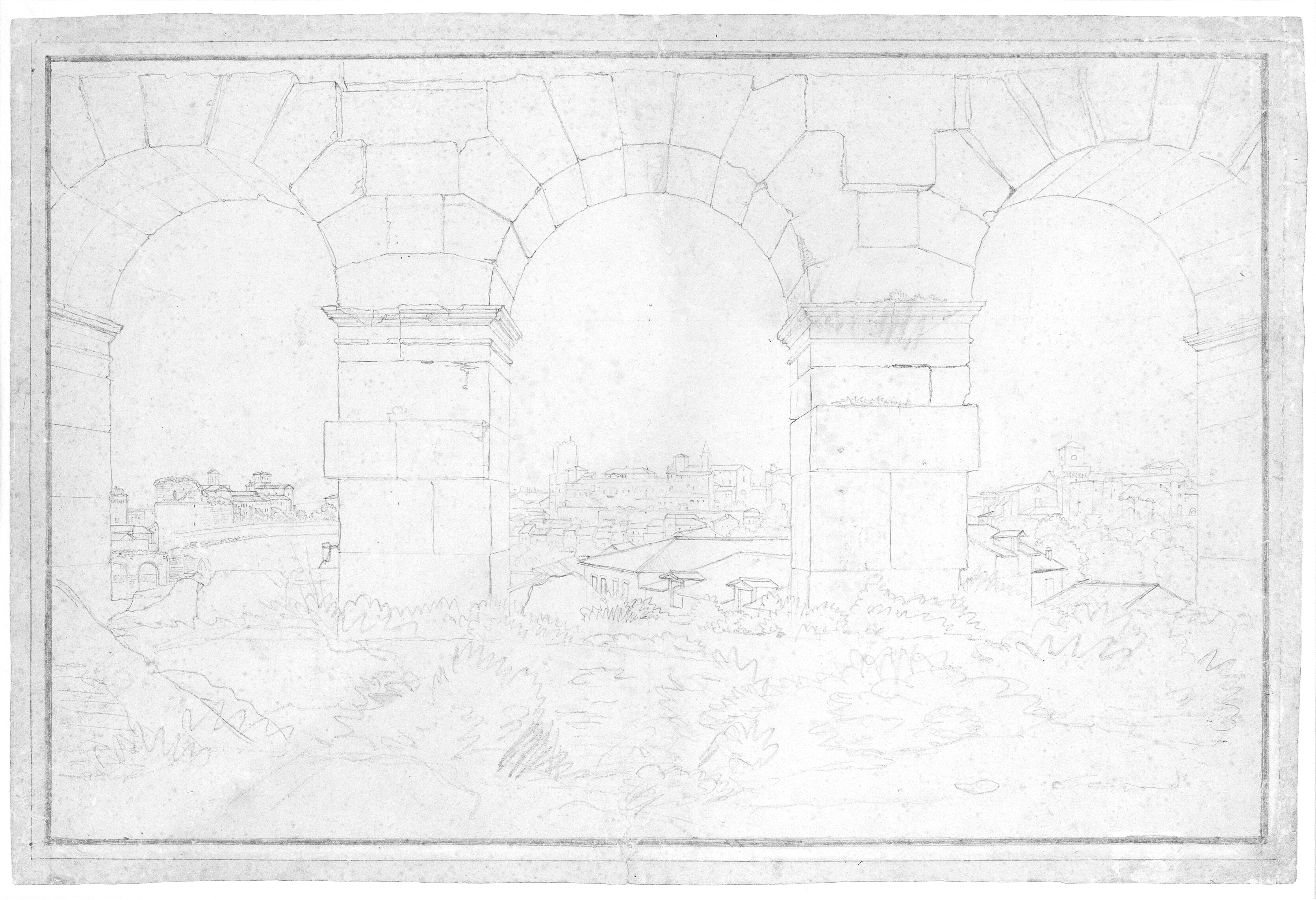 Udsigt gennem tre af de nordvestlige buer i Colosseums tredje stokværk