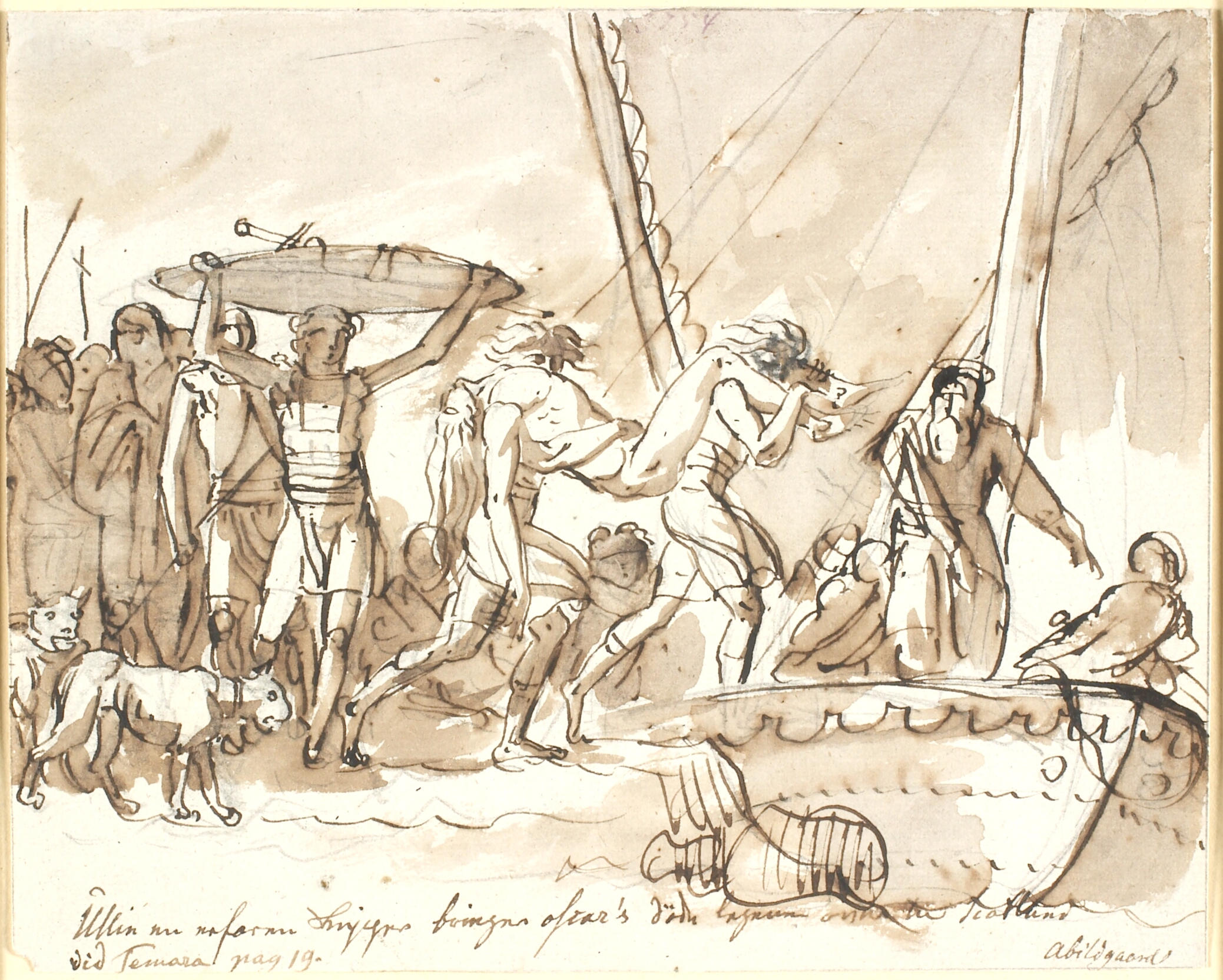 Ullin bringer Oscars døde legeme over til Skotland. Ossians digte, Temora I