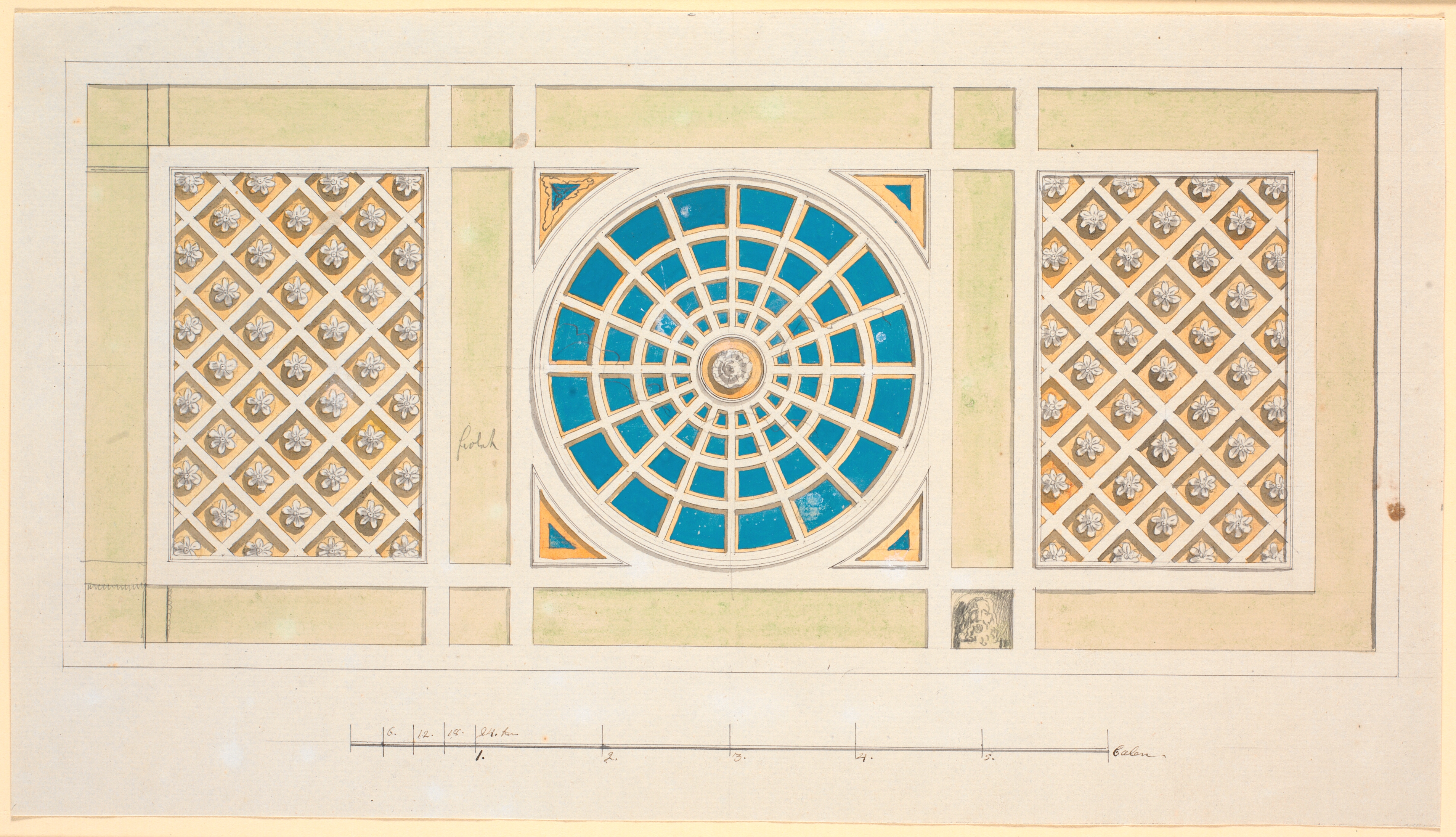Loft i et forgemak i grønt, gult og blåt