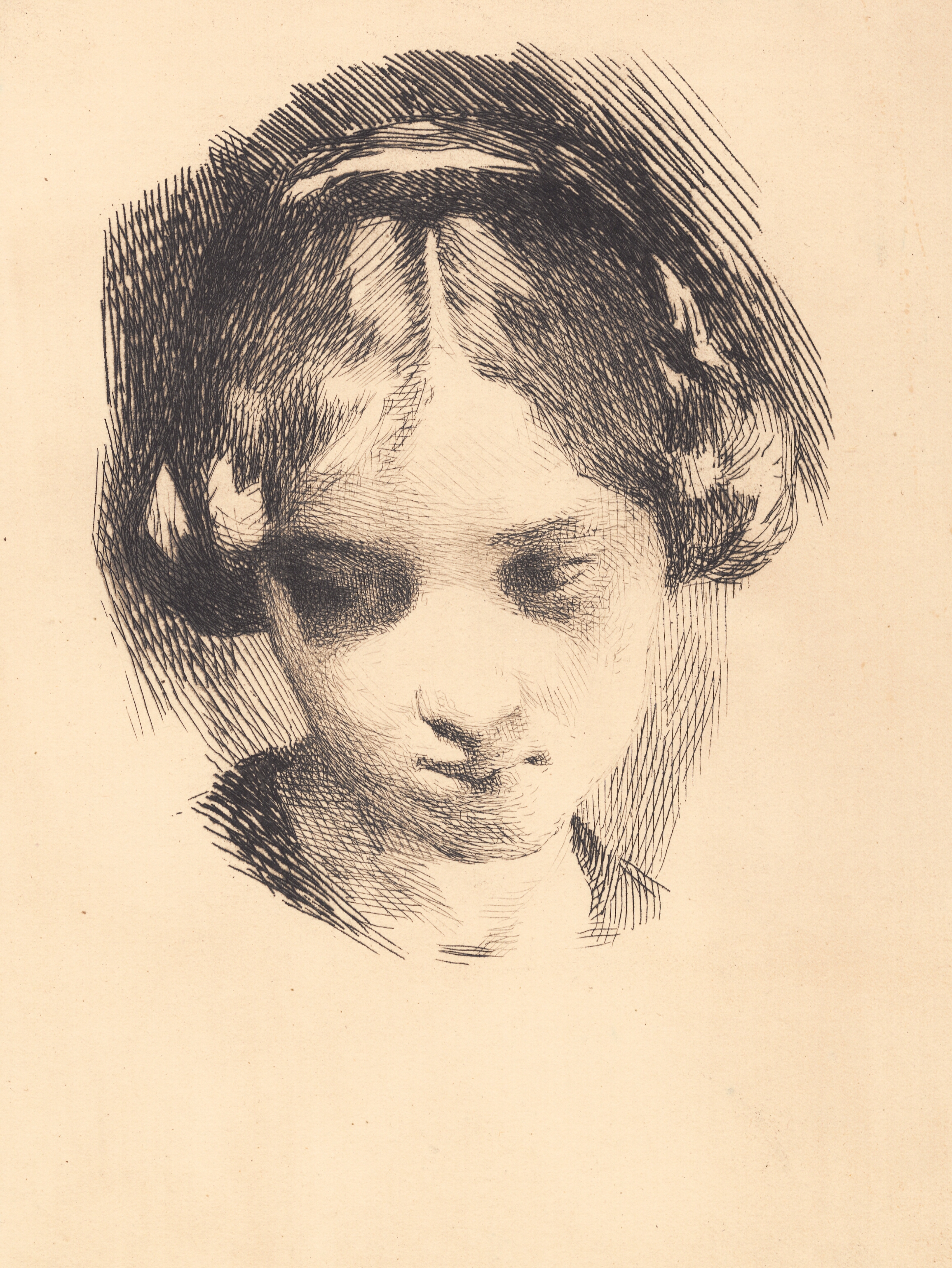 Hoved af en ung pige set forfra