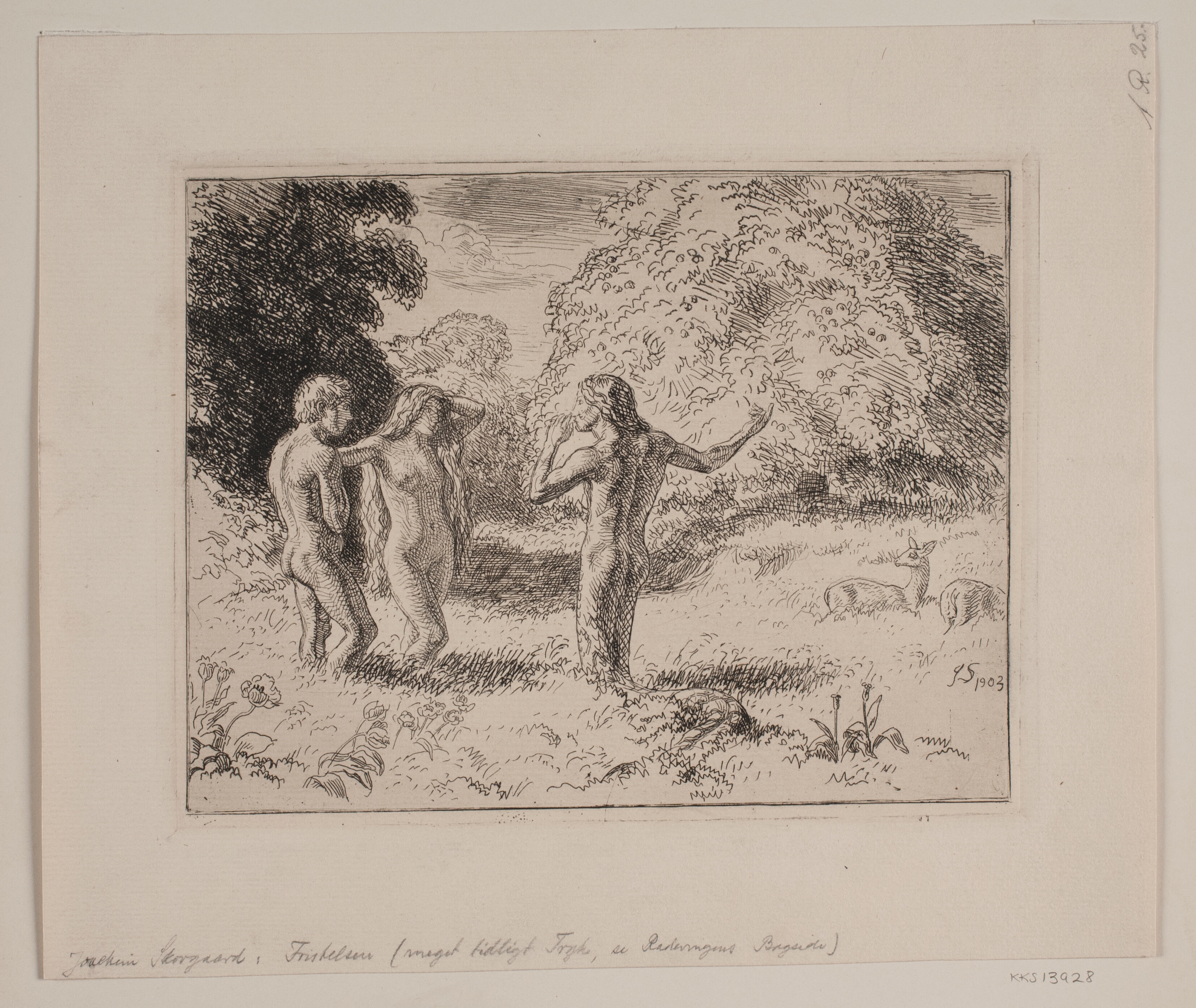 Adam og Eva fristes af slangen