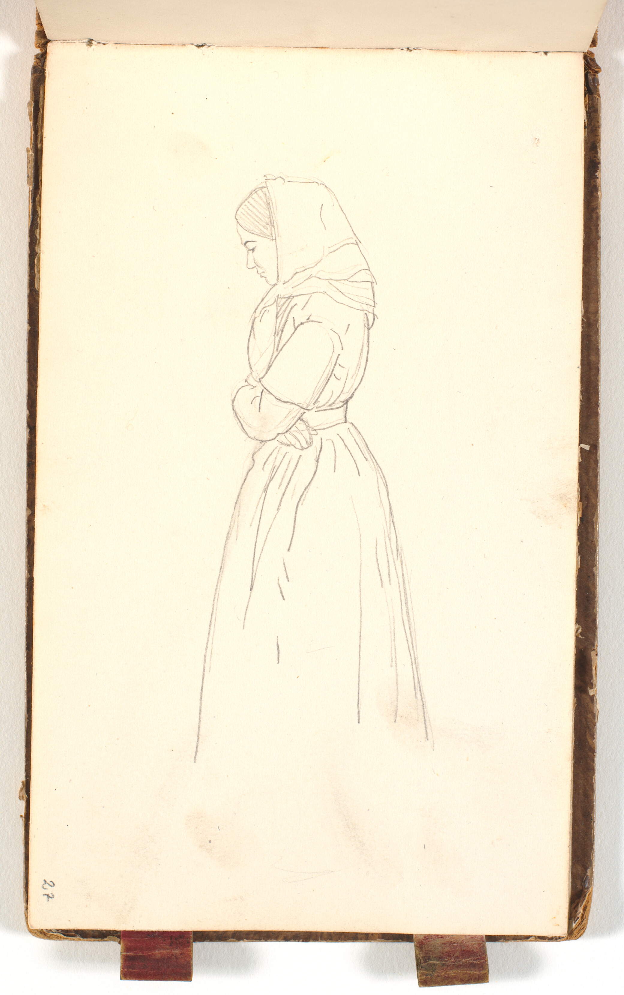 Portrætstudie 3/4 figur af en kvinde med sjal