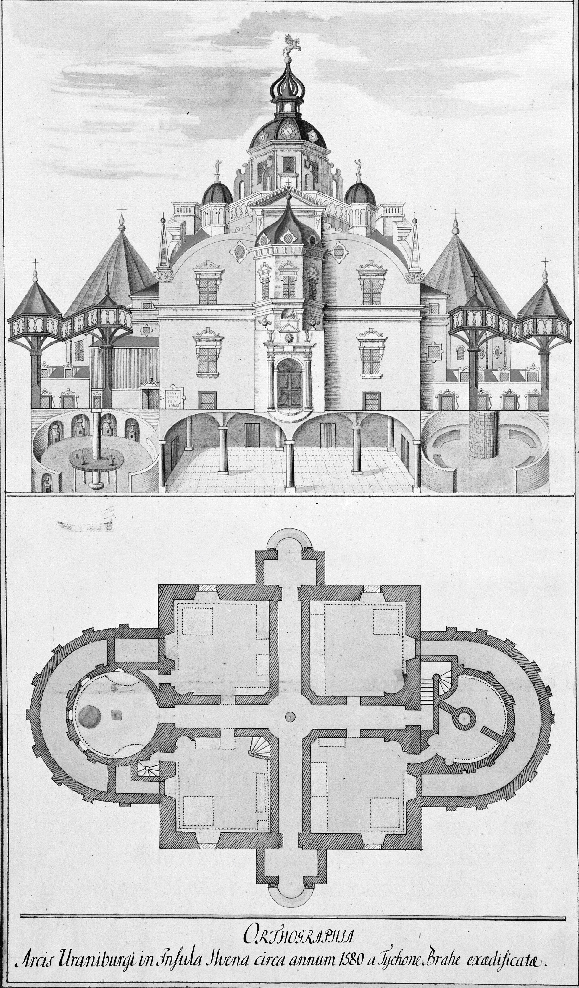 Opstalt af Uranienborg og kort over Hven